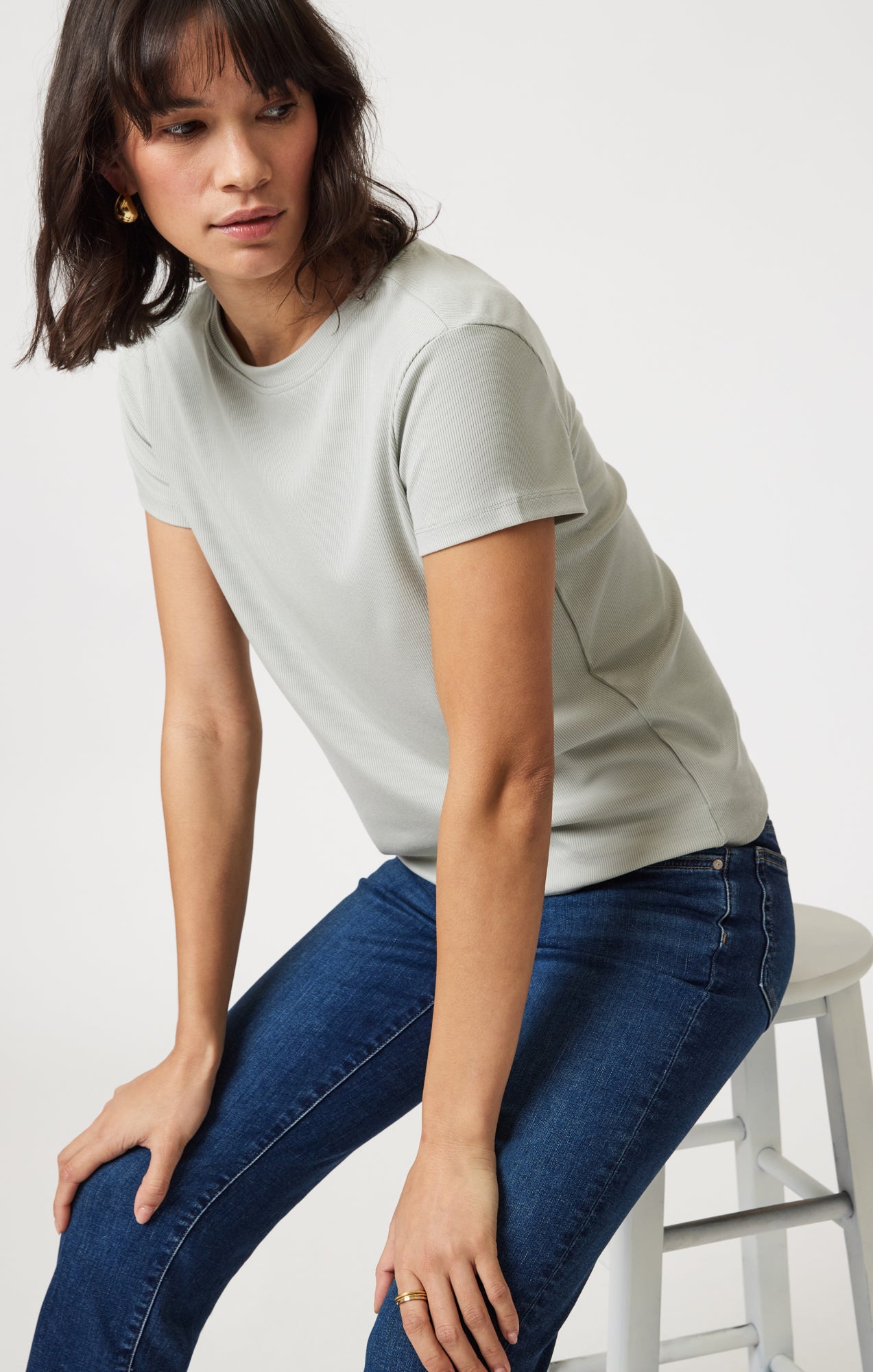 LUXE TOUCH TENCEL™ RIBBED T-SHIRT IN PIGEON - Mavi Jeans