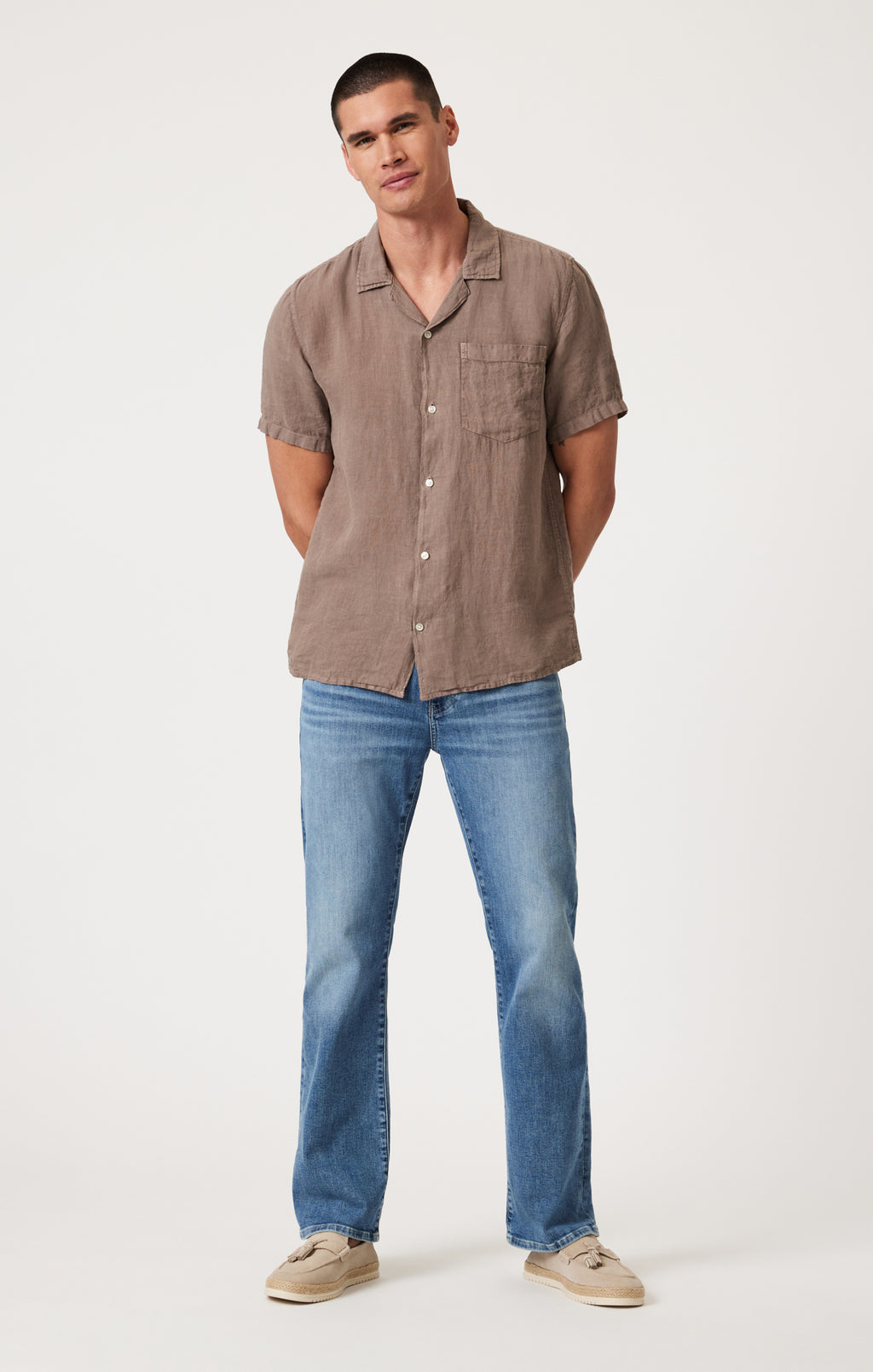 LINEN SHORT SLEEVE SHIRT IN BRINDLE - Mavi Jeans