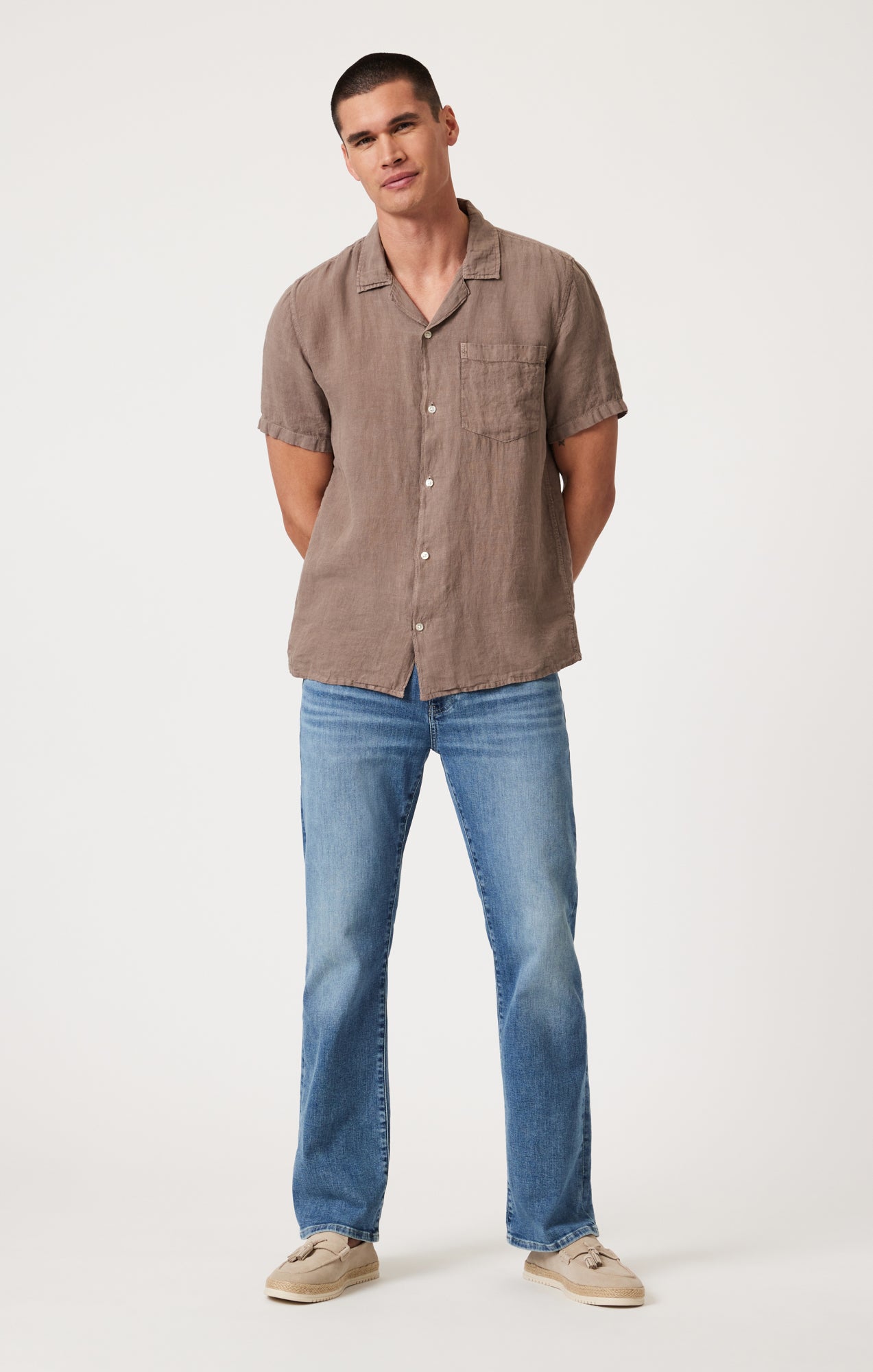 LINEN SHORT SLEEVE SHIRT IN BRINDLE - Mavi Jeans