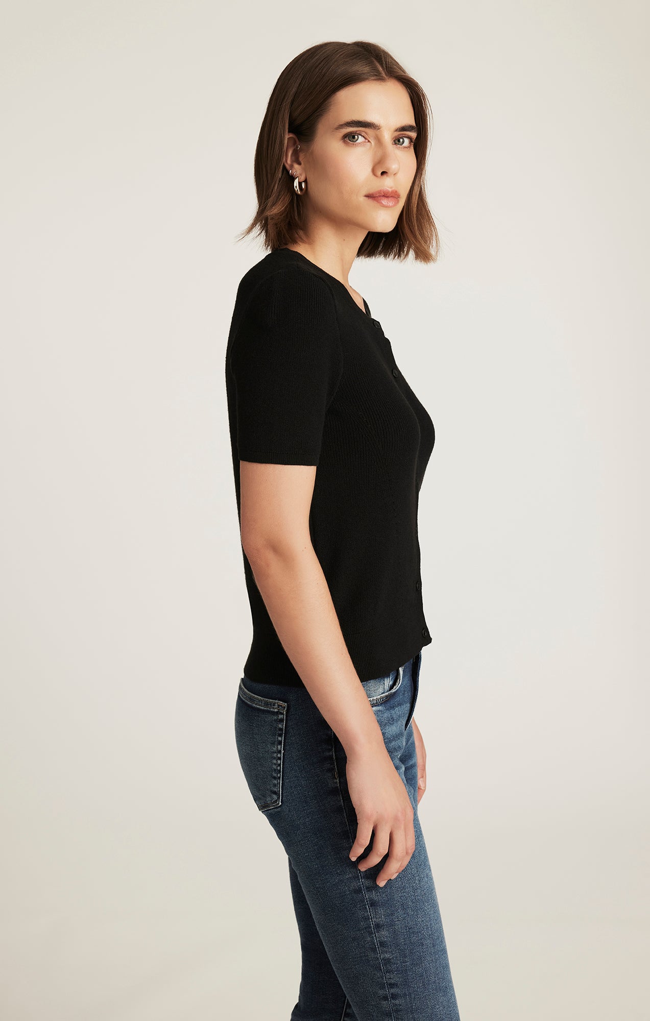 EDITION SHORT SLEEVE CARDIGAN IN BLACK - Mavi Jeans