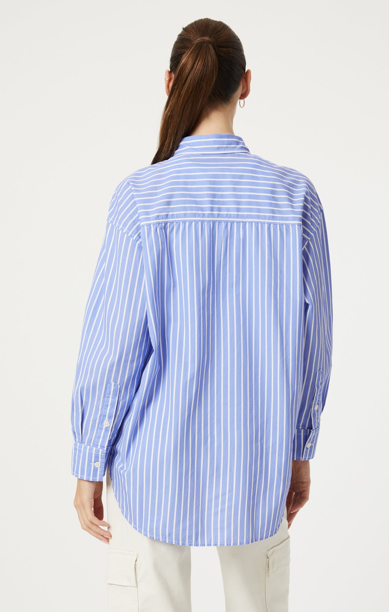 Mavi Women's Button-Up Long Sleeve Shirt In Blue White Striped