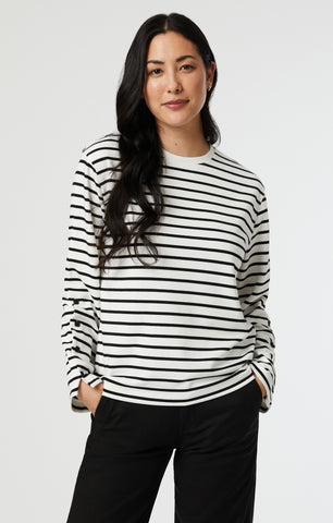 STRIPED LONG SLEEVE BLOUSE IN BLACK AND WHITE STRIPE