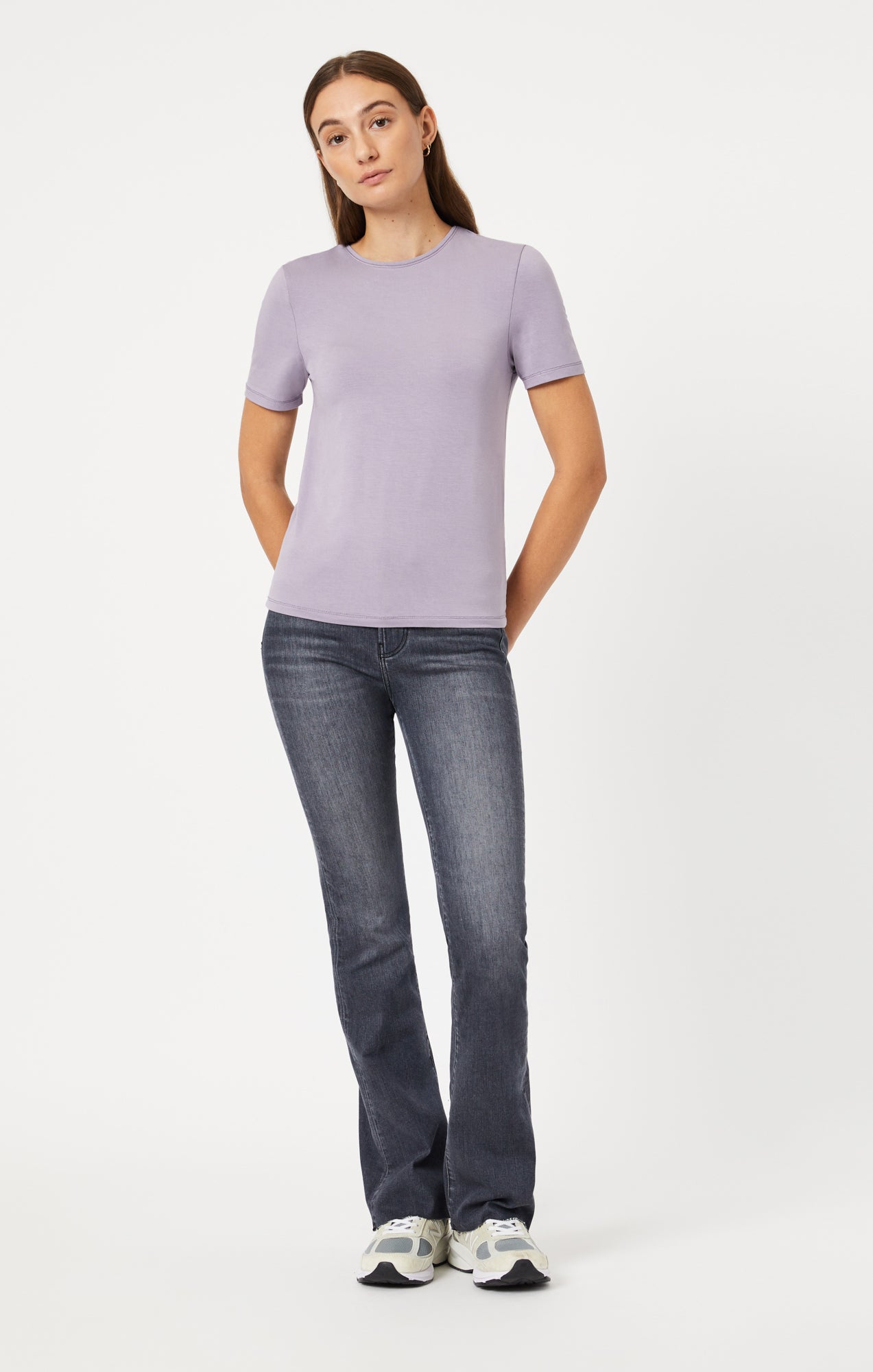 LUXE CREW NECK T-SHIRT IN LAVENDER GRAY - Mavi Jeans