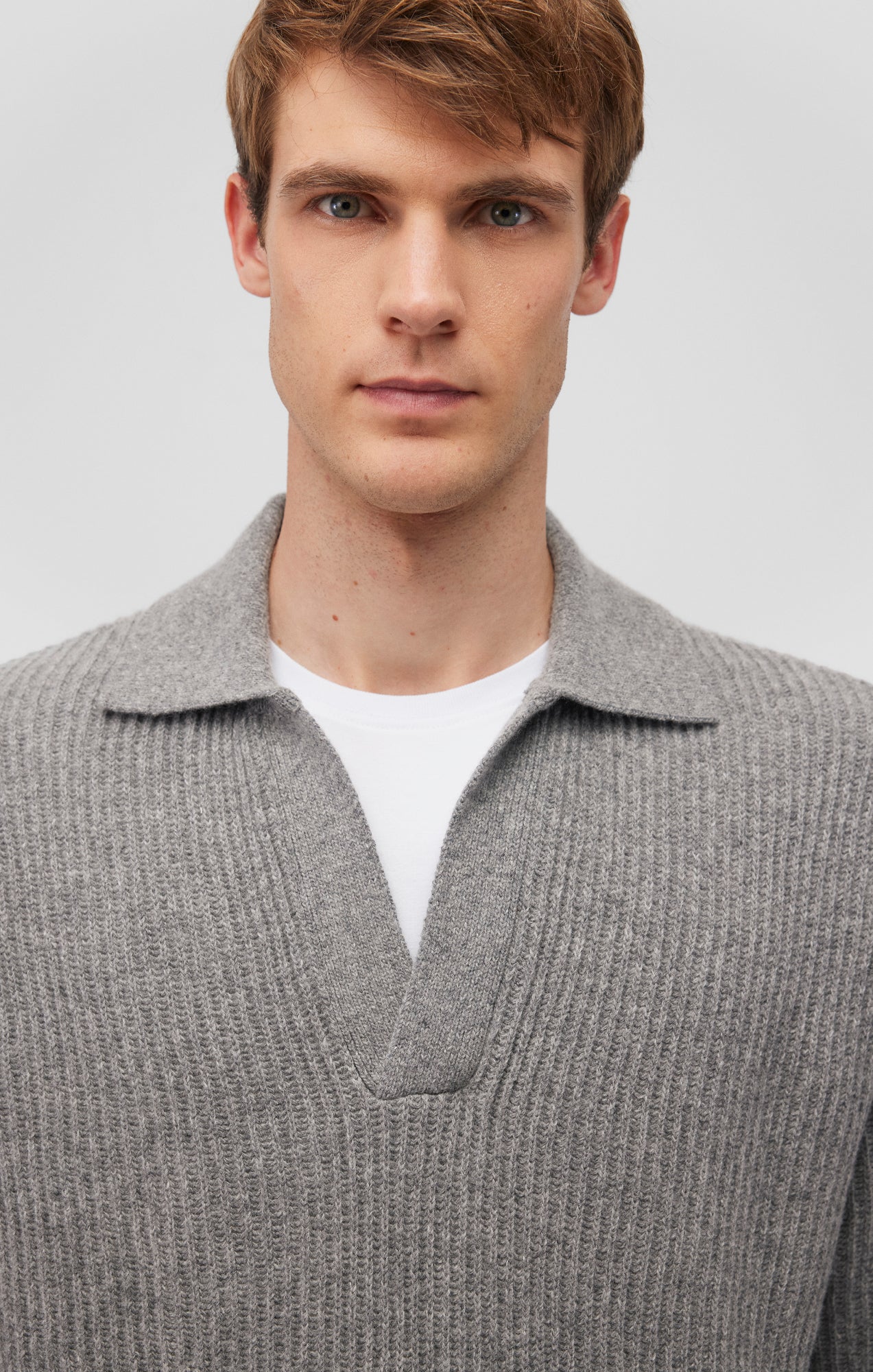 POLO COLLAR SWEATER IN GREY MELANGE - Mavi Jeans