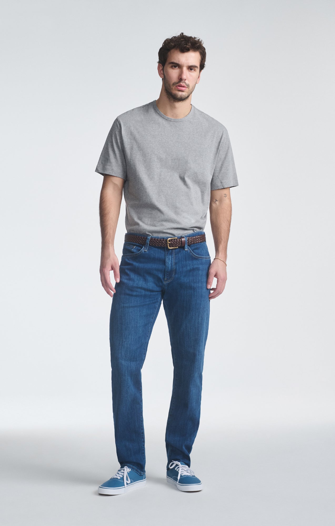 SHORT SLEEVE CREW NECK T-SHIRT IN GREY MELANGE - Mavi Jeans
