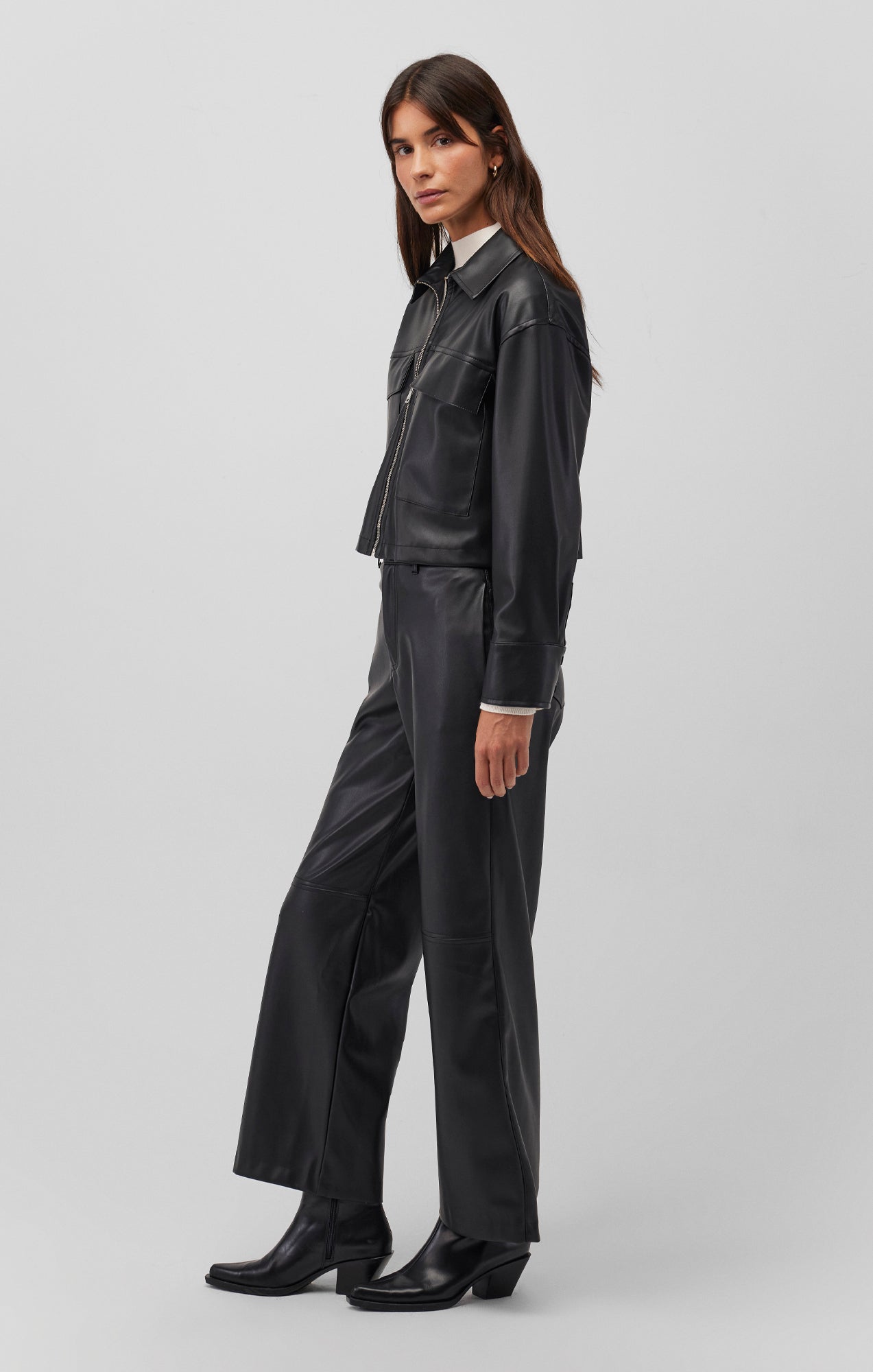 FAUX LEATHER WIDE LEG PANTS IN BLACK - Mavi Jeans