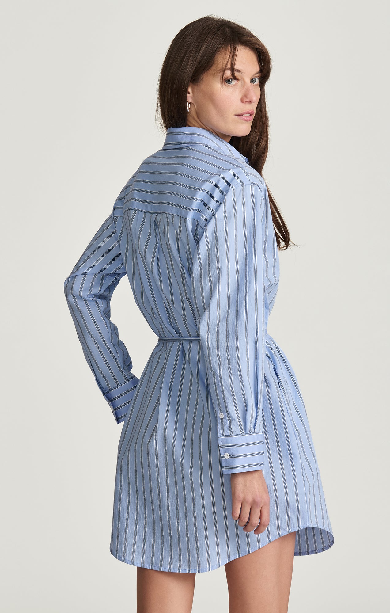 TIE-WAIST MINI SHIRTDRESS IN BLUE STRIPED - Mavi Jeans
