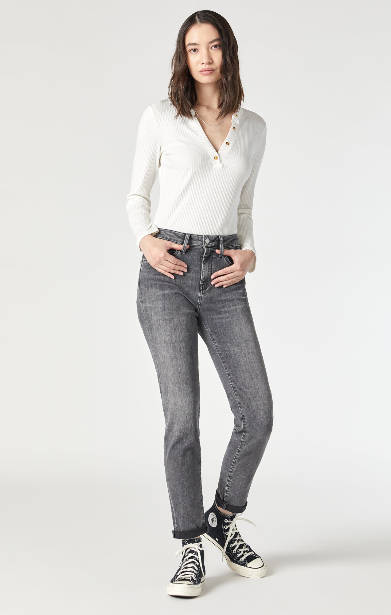 KATHLEEN SLIM BOYFRIEND IN MID GREY FEATHER BLUE - Mavi Jeans