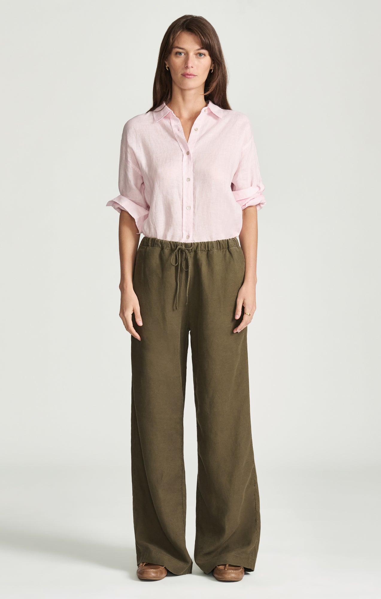 MARCELA WIDE LEG IN MILITARY GREEN LINEN - Mavi Jeans