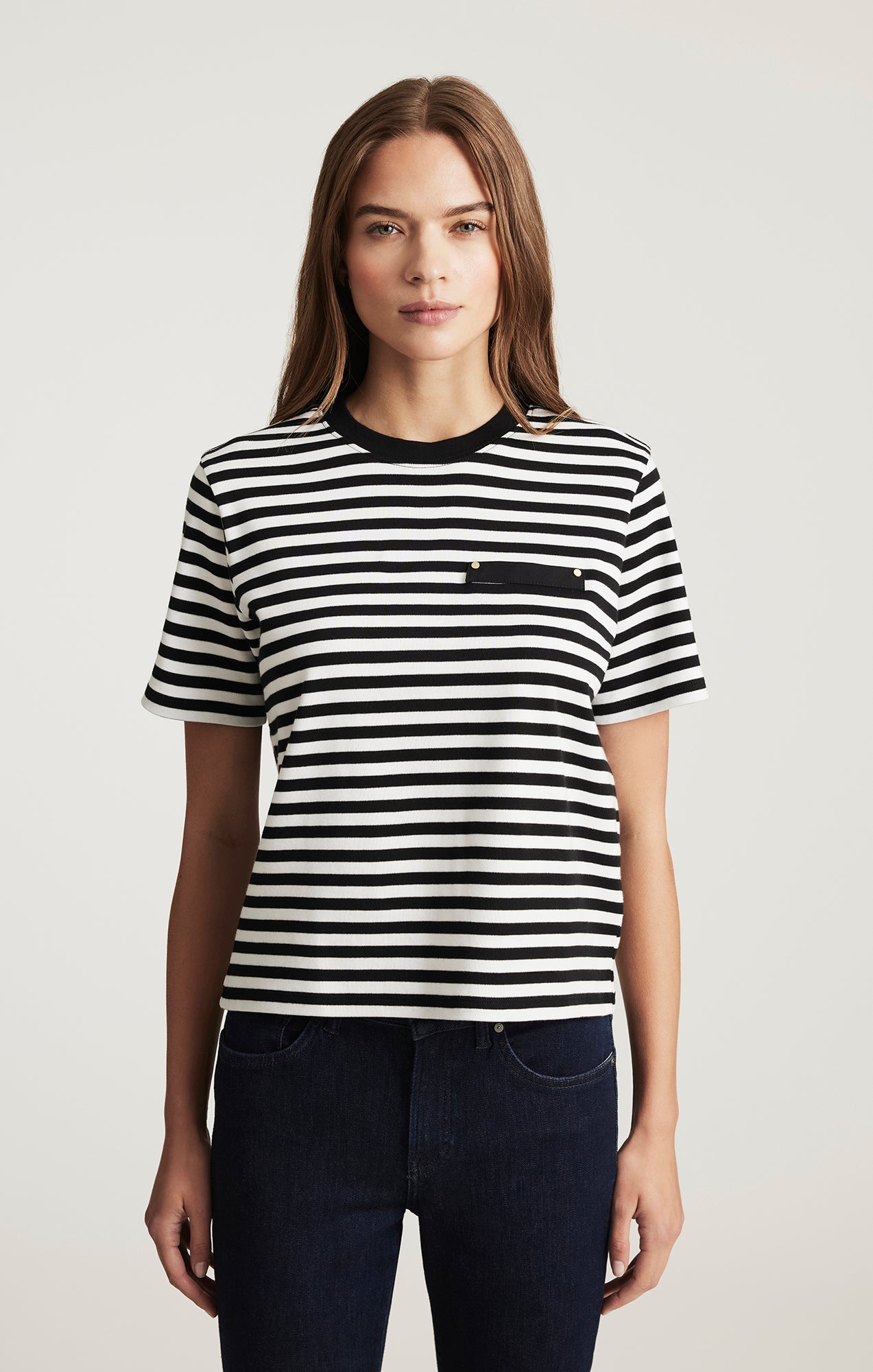 WELT POCKET T-SHIRT IN BLACK WHITE STRIPE - Mavi Jeans