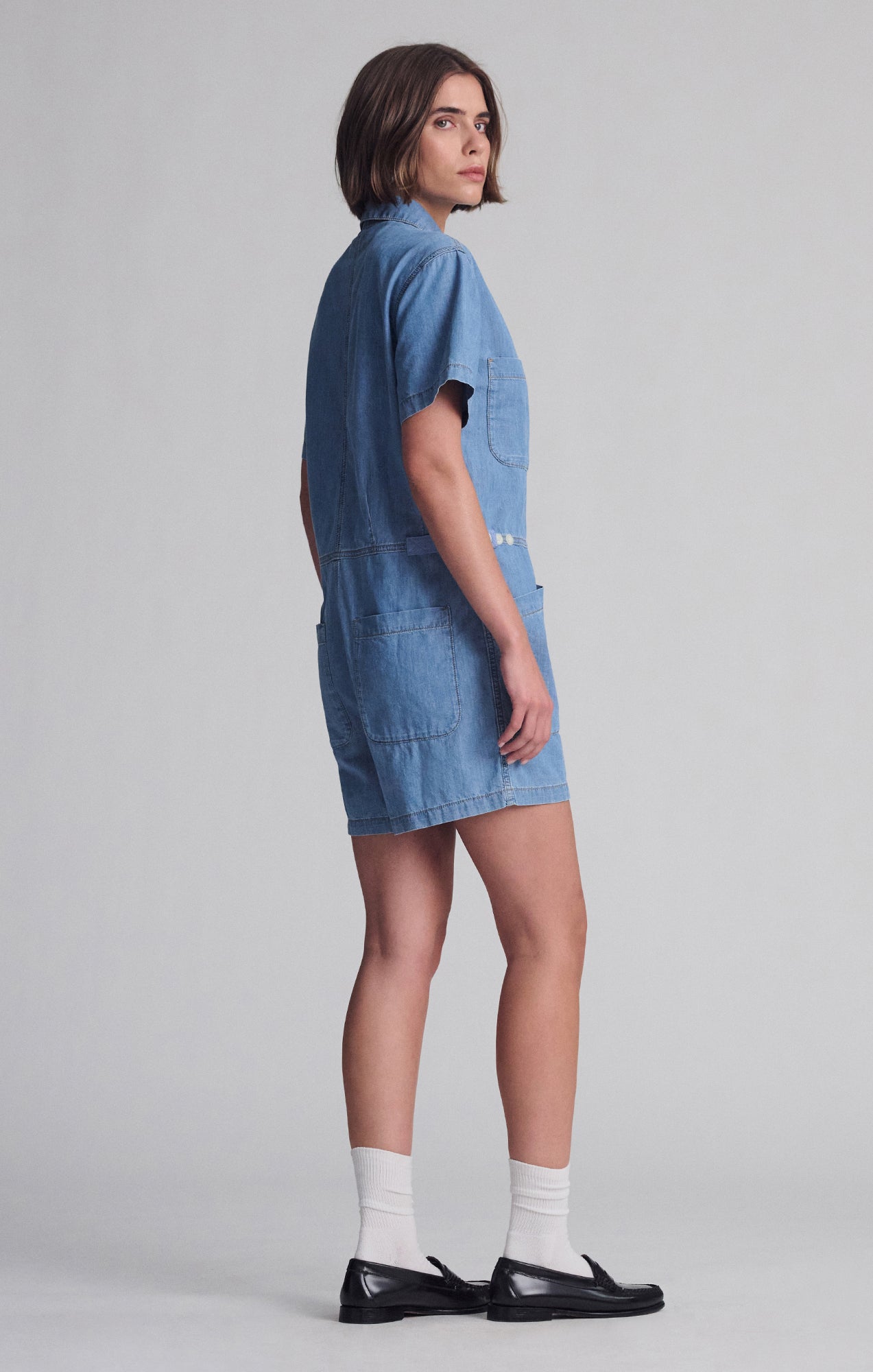 NOREEN DENIM ROMPER IN MID VINTAGE LIGHT DENIM - Mavi Jeans