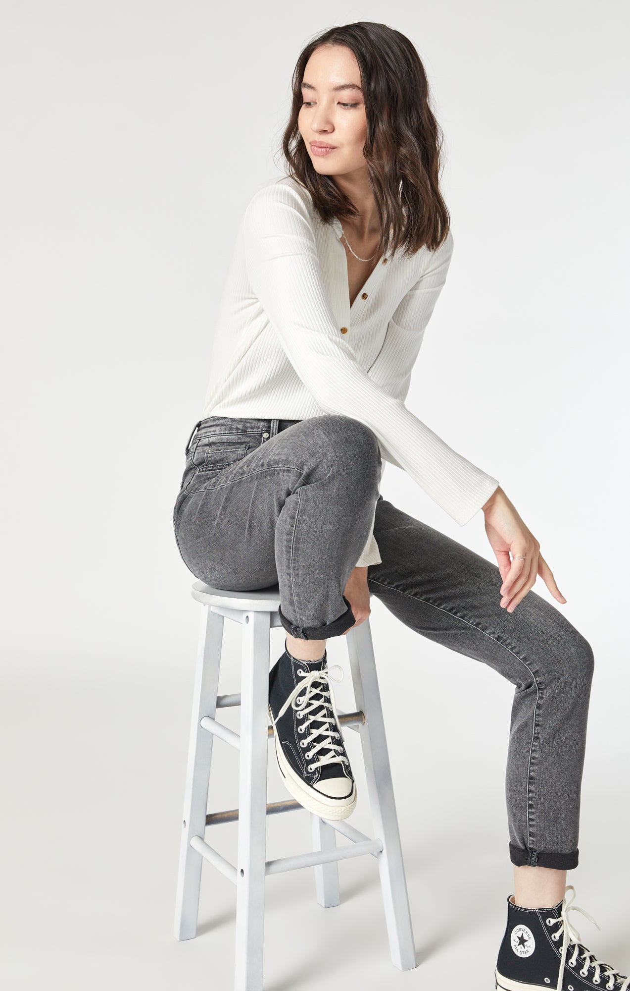 KATHLEEN SLIM BOYFRIEND IN MID GREY FEATHER BLUE - Mavi Jeans