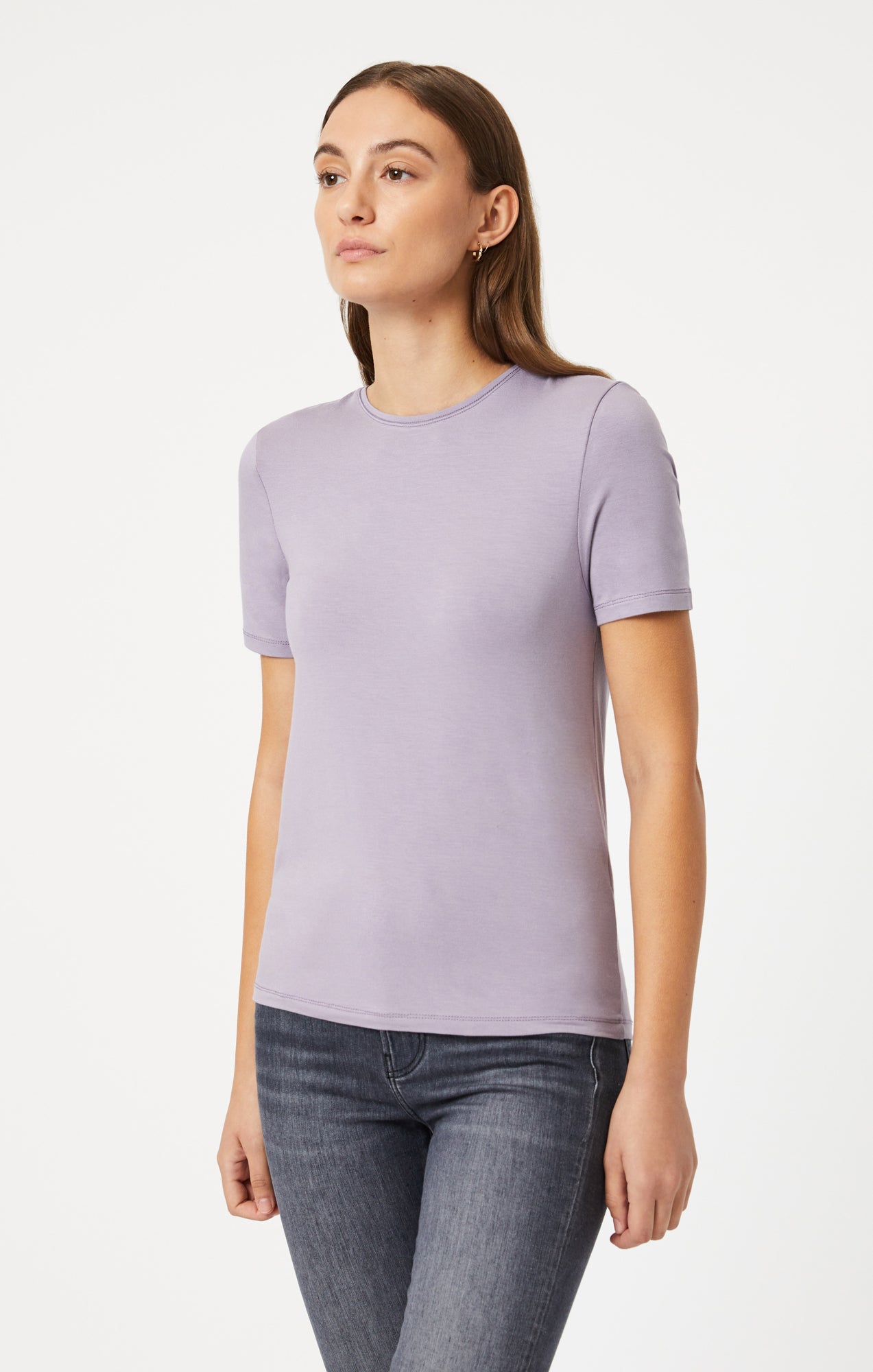 LUXE CREW NECK T-SHIRT IN LAVENDER GRAY - Mavi Jeans