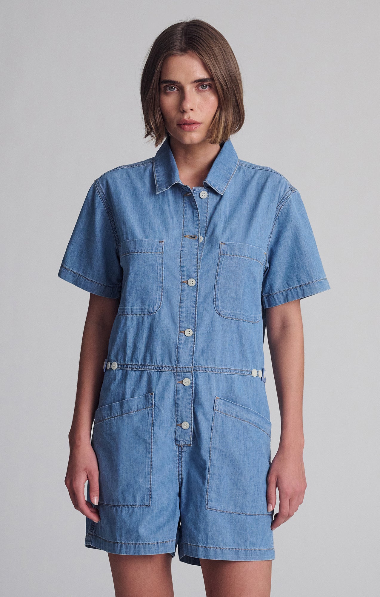 NOREEN DENIM ROMPER IN MID VINTAGE LIGHT DENIM - Mavi Jeans