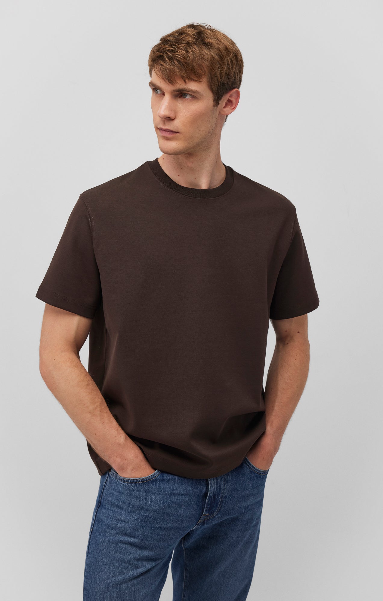 SHORT SLEEVE CREW NECK T-SHIRT IN CHOCOLATE TORTE - Mavi Jeans