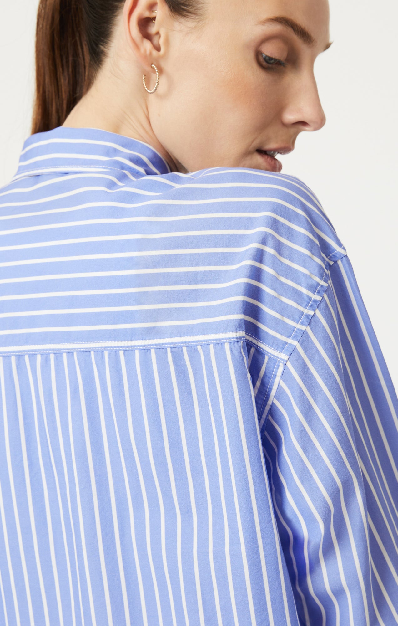 Mavi Women's Button-Up Long Sleeve Shirt In Blue White Striped