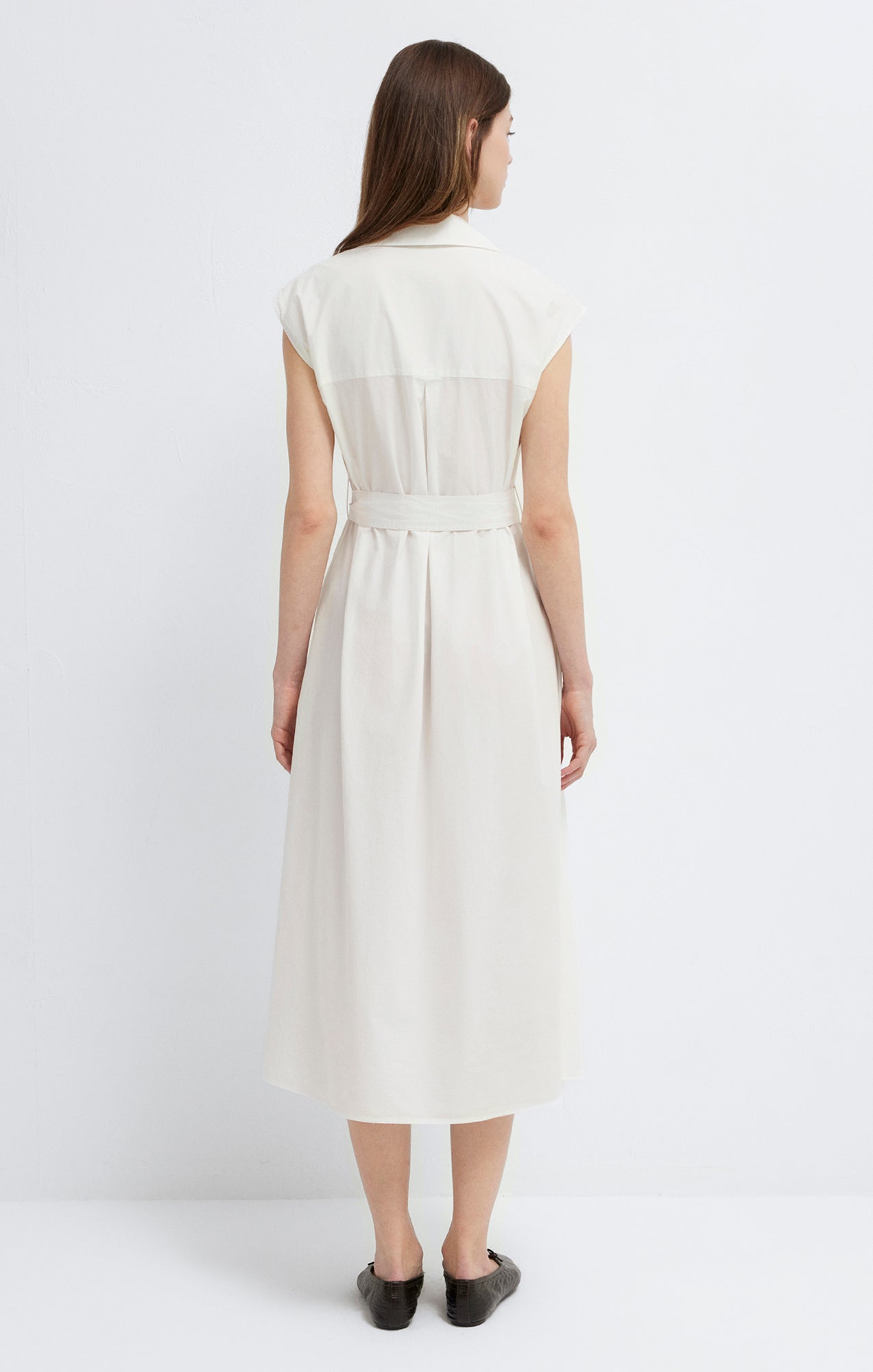 ROBE CHEMISE MIDI À CEINTURE NOUVELLE BLANC ANTIQUE