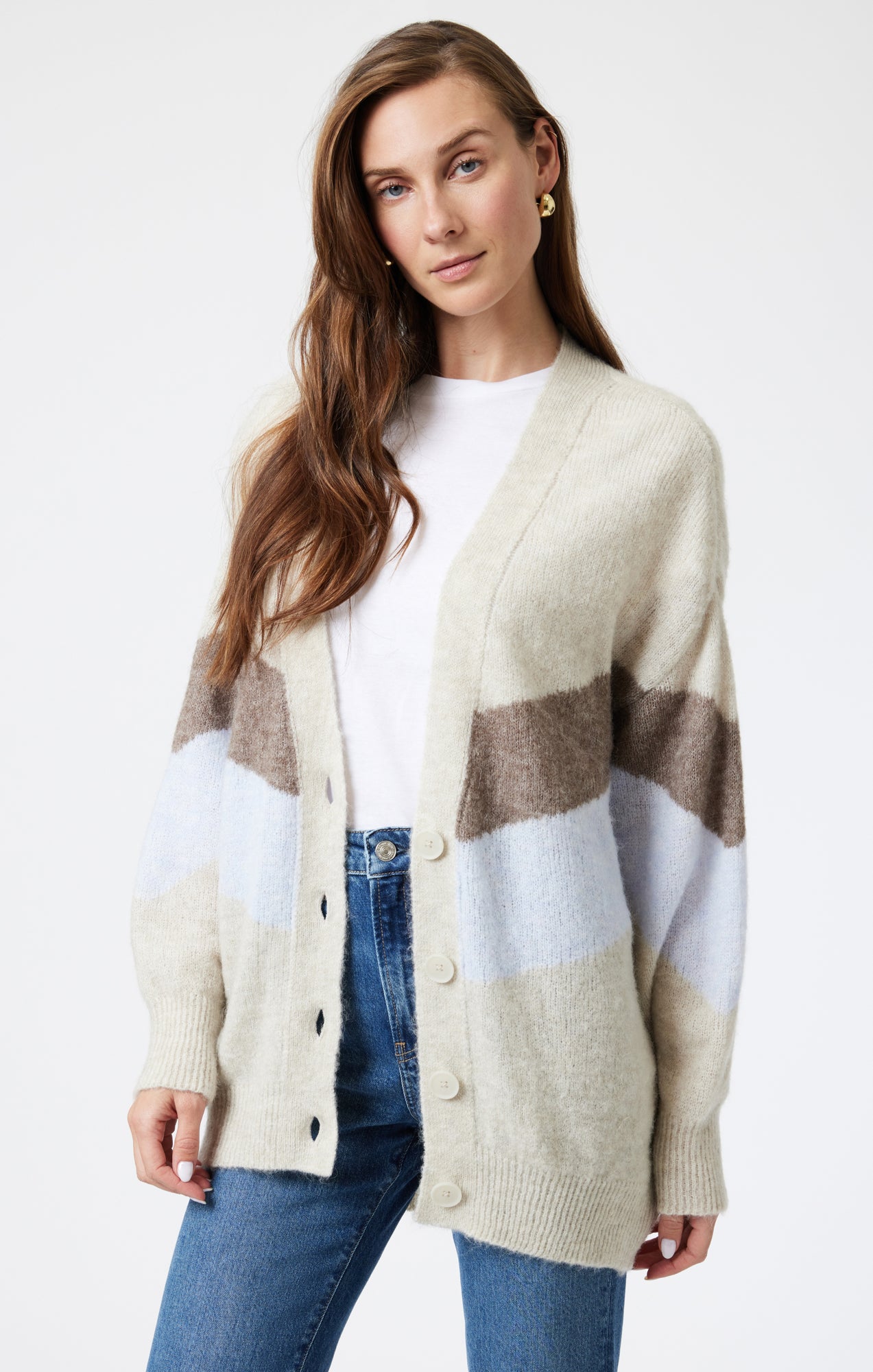 OVERSIZED CARDIGAN IN TAUPE GREY STRIPE - Mavi Jeans