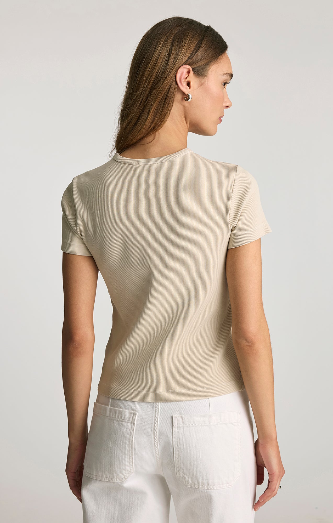 RIBBED CREW NECK T-SHIRT IN OYSTER GRAY - Mavi Jeans