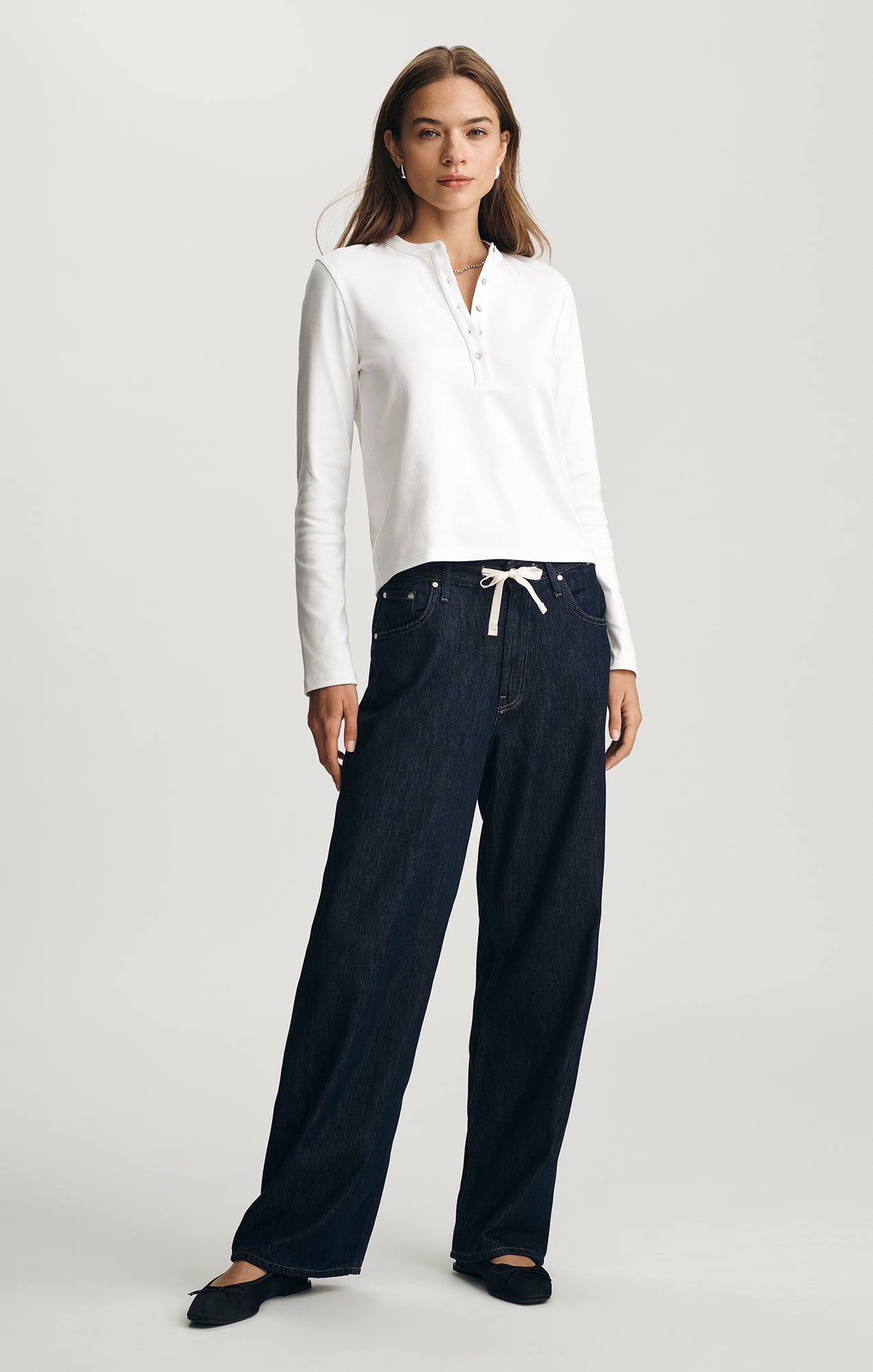 CROPPED HENLEY T-SHIRT IN WHITE - Mavi Jeans