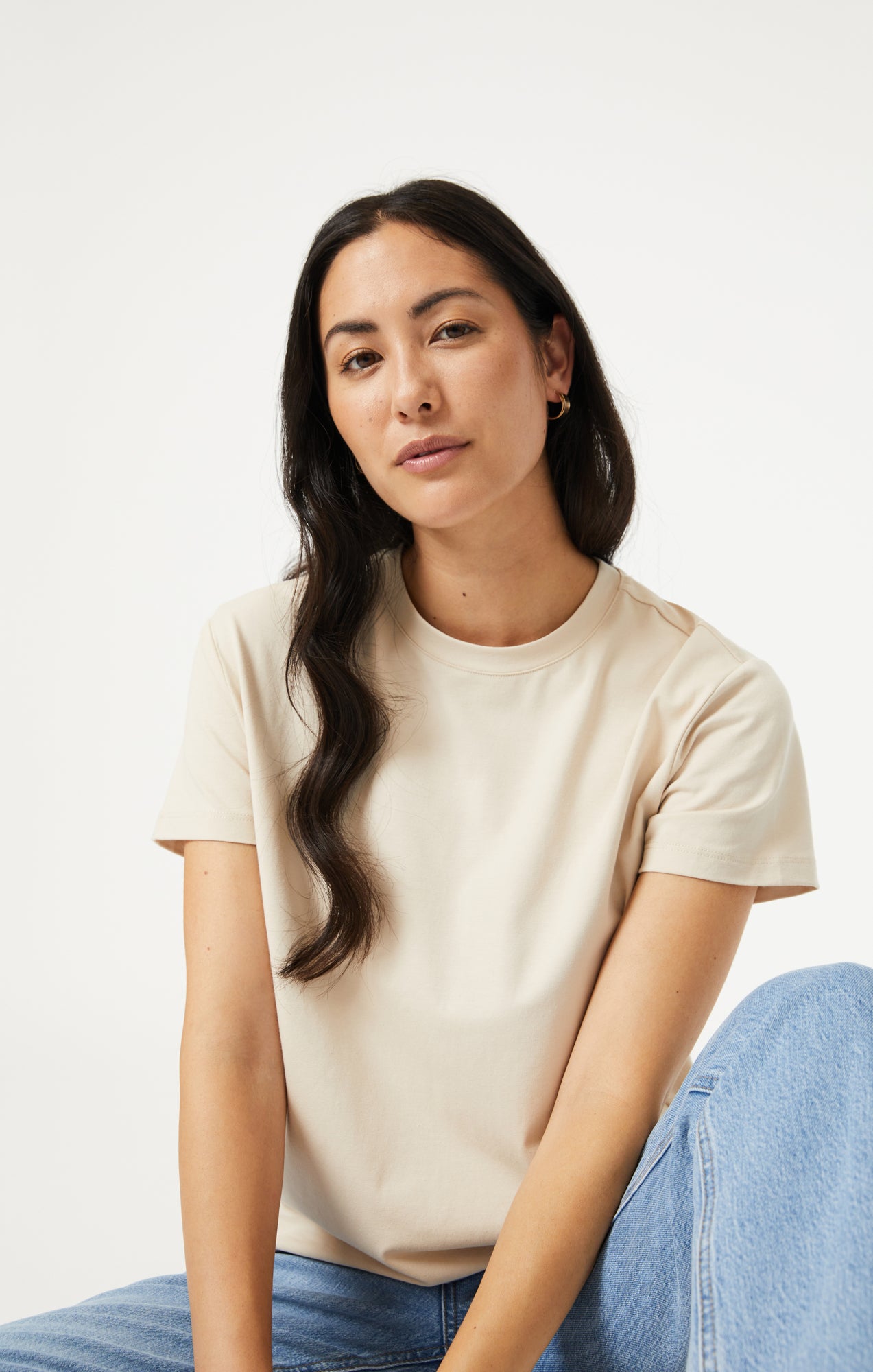 CREW NECK T-SHIRT IN BEIGE NATURAL DYE - Mavi Jeans