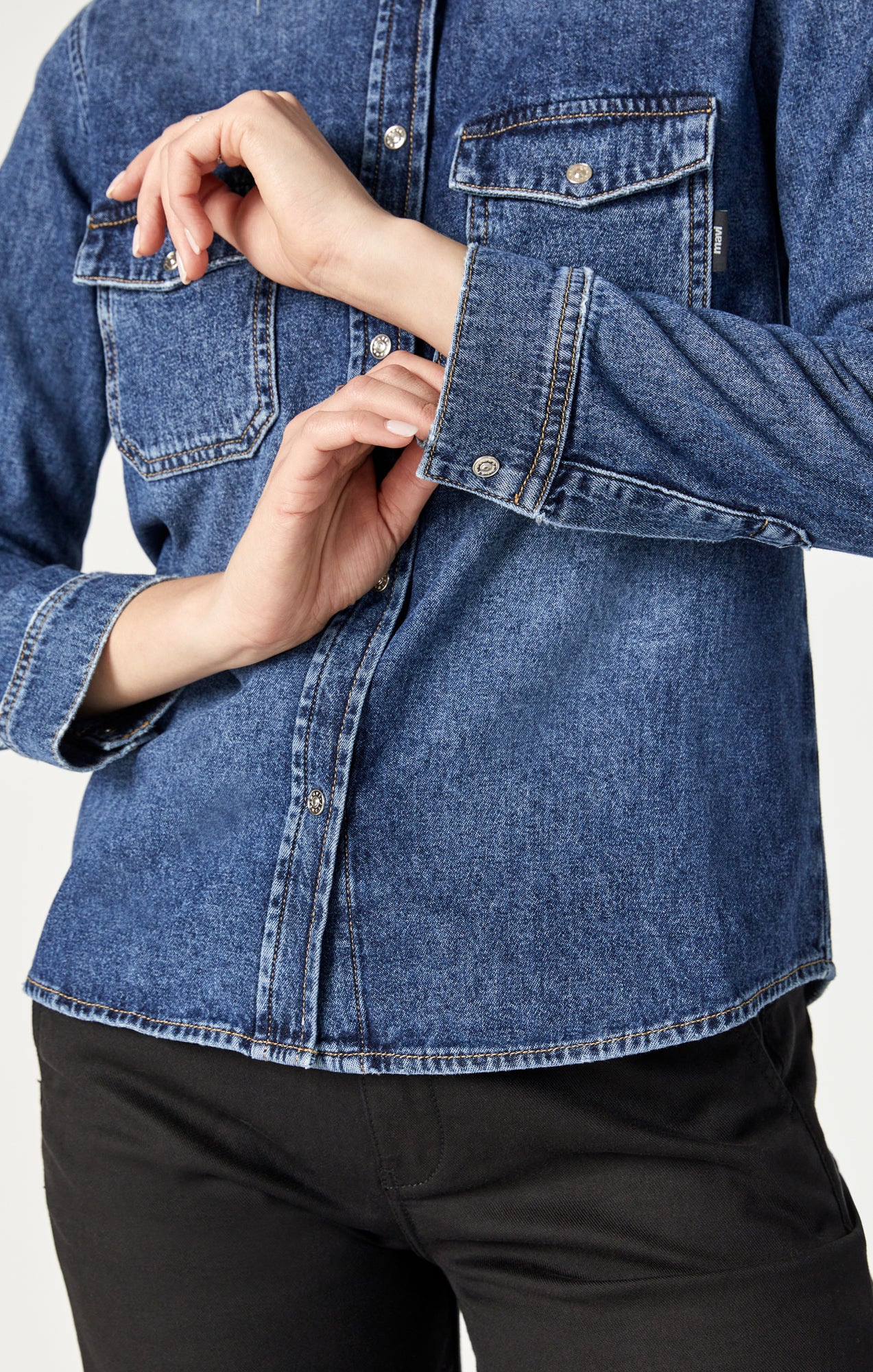 Dark blue denim casual hot sale shirt