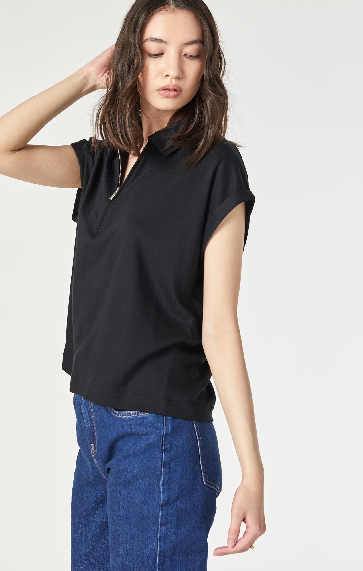 Denim polo shirt short hot sale sleeve