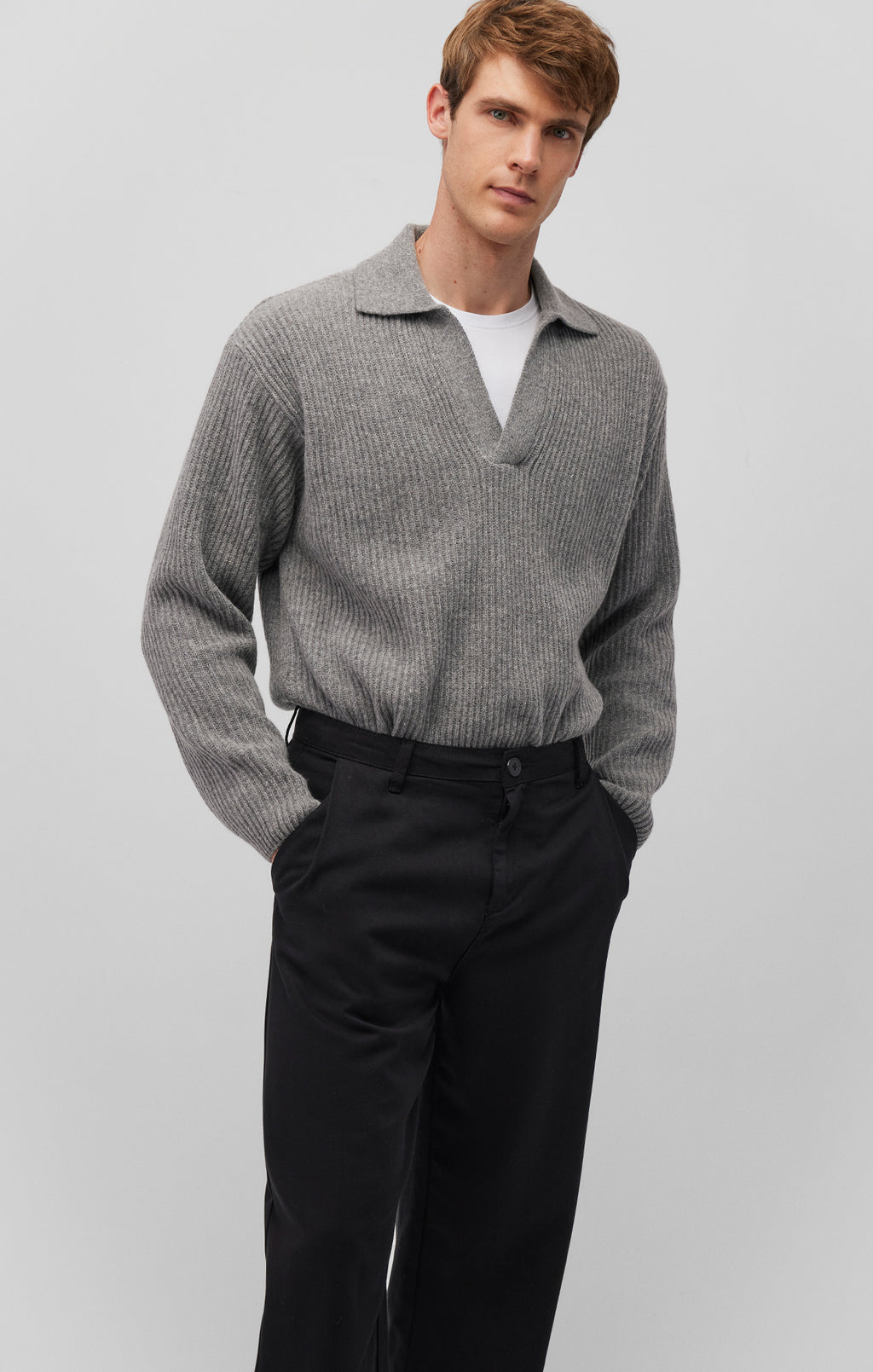 POLO COLLAR SWEATER IN GREY MELANGE - Mavi Jeans