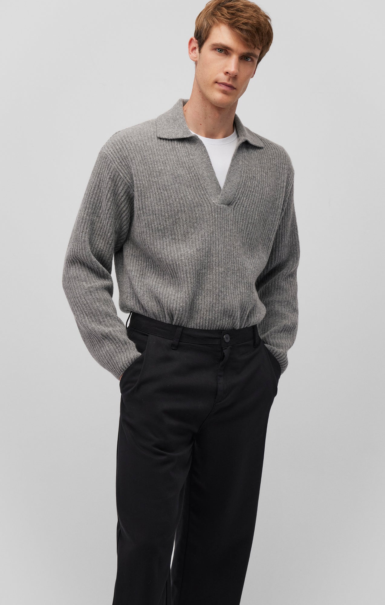 POLO COLLAR SWEATER IN GREY MELANGE - Mavi Jeans