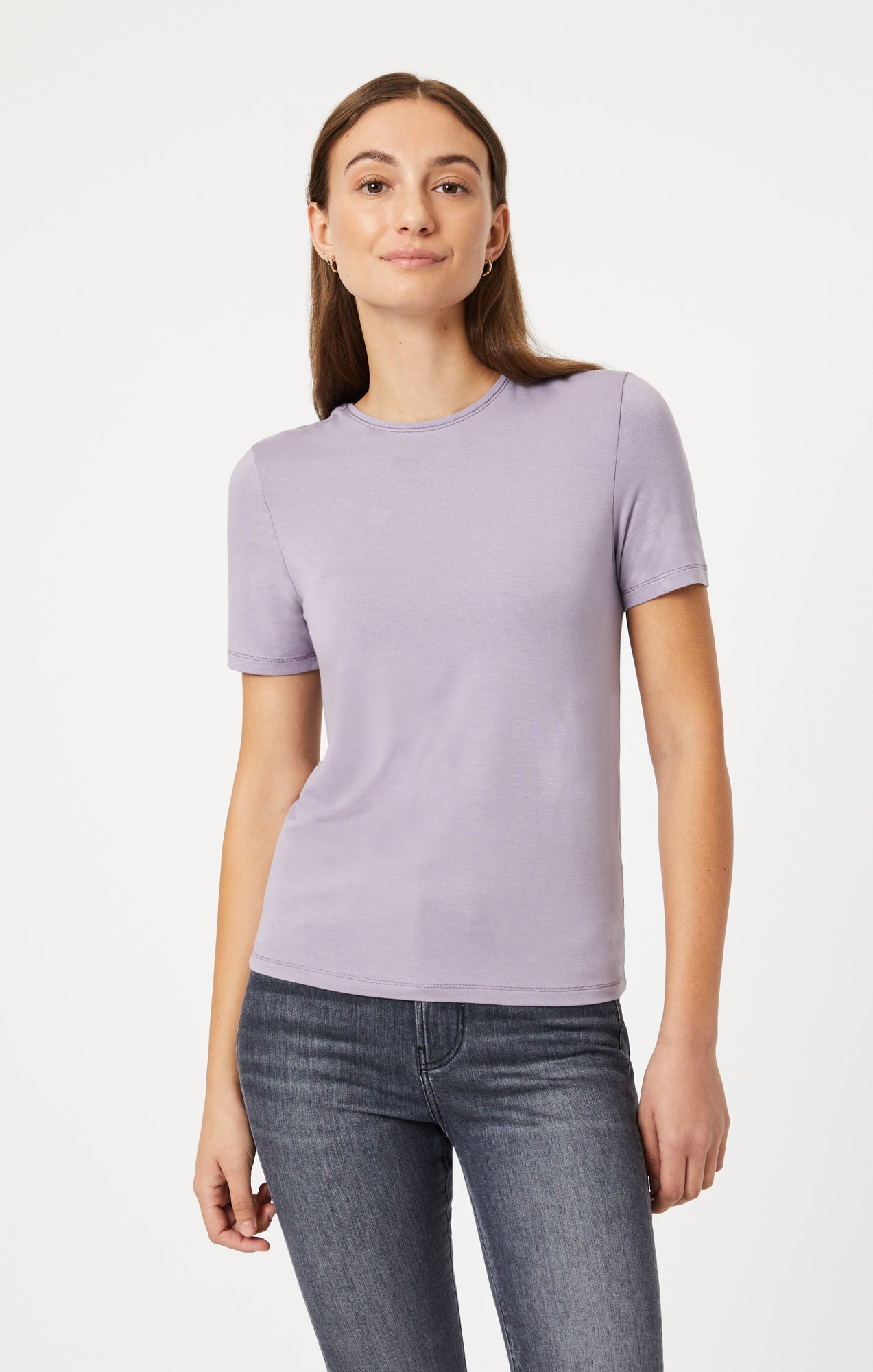 LUXE CREW NECK T-SHIRT IN LAVENDER GRAY - Mavi Jeans