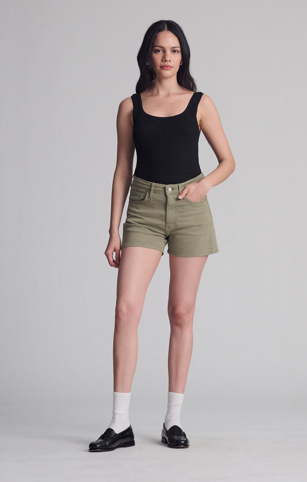 HEIDI STRAIGHT LEG SHORTS IN GREEN FLEX BLUE - Mavi Jeans