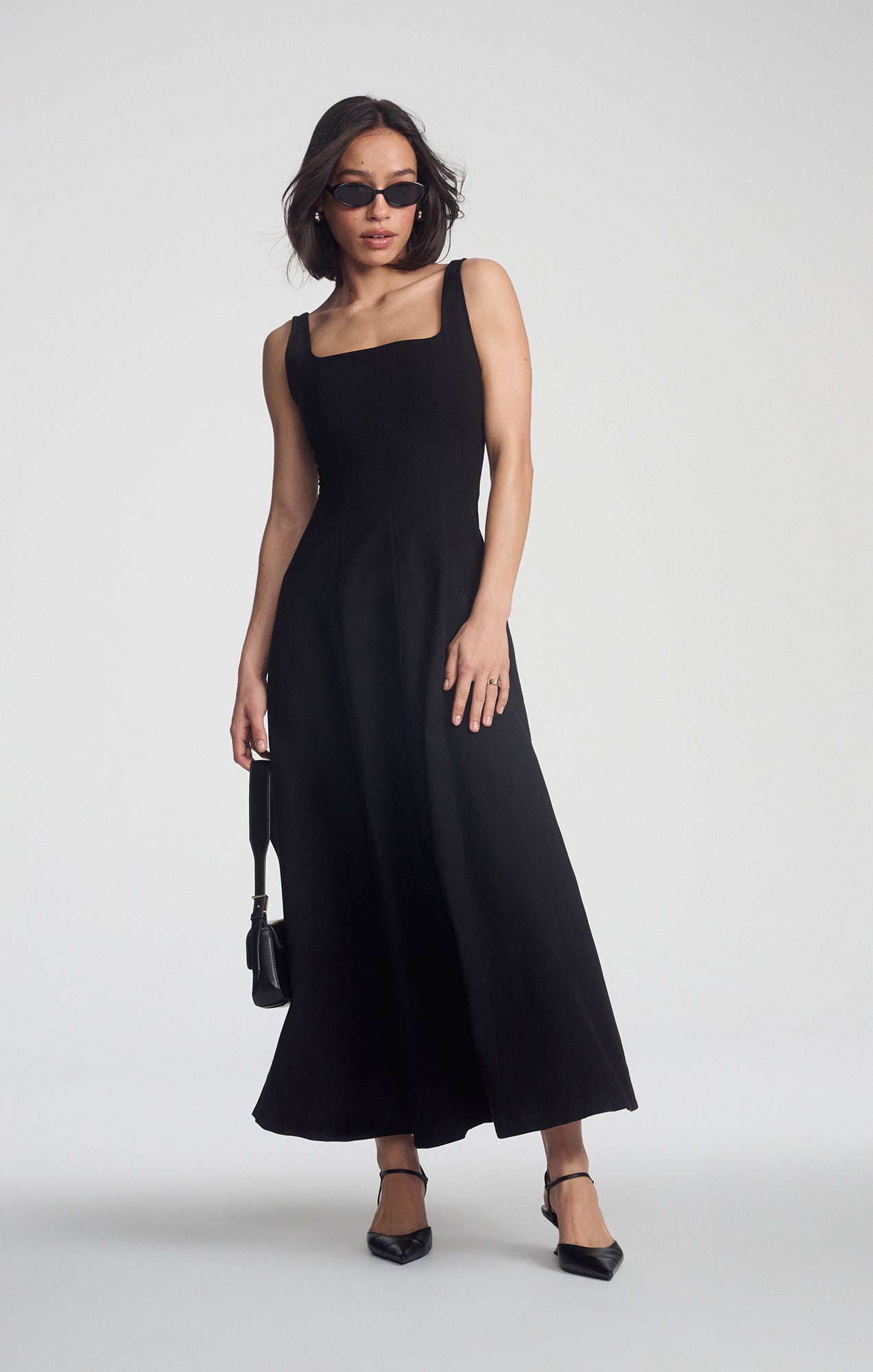 SQUARE NECK MAXI DRESS IN BLACK - Mavi Jeans