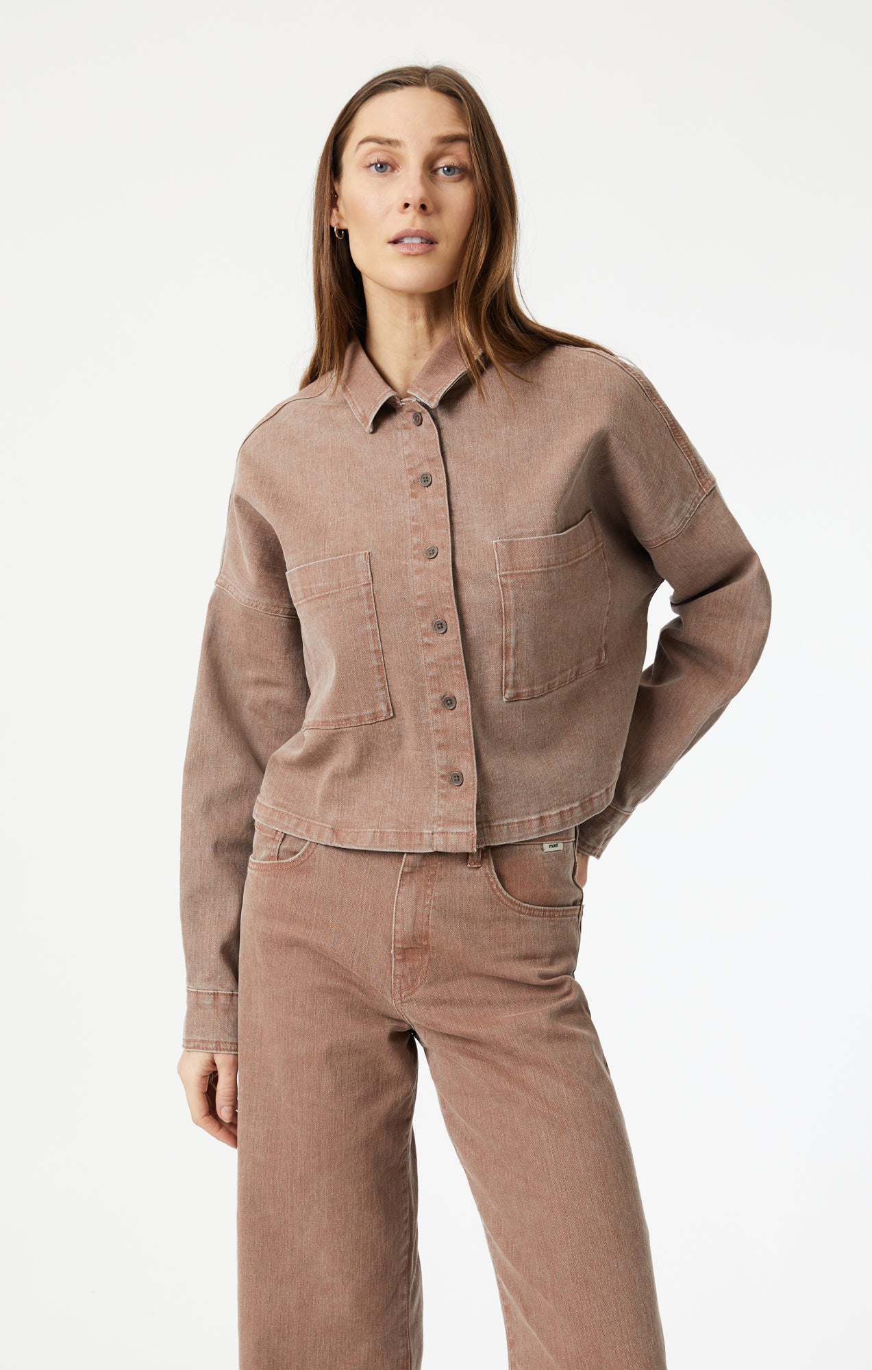 VIVI CROP LONG SLEEVE SHIRT IN ROSE NATURAL DYE - Mavi Jeans