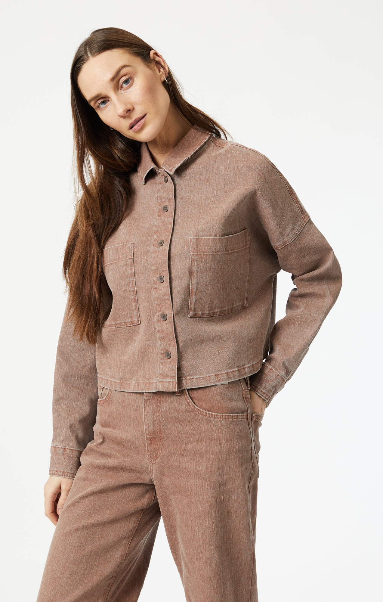 VIVI CROP LONG SLEEVE SHIRT IN ROSE NATURAL DYE - Mavi Jeans