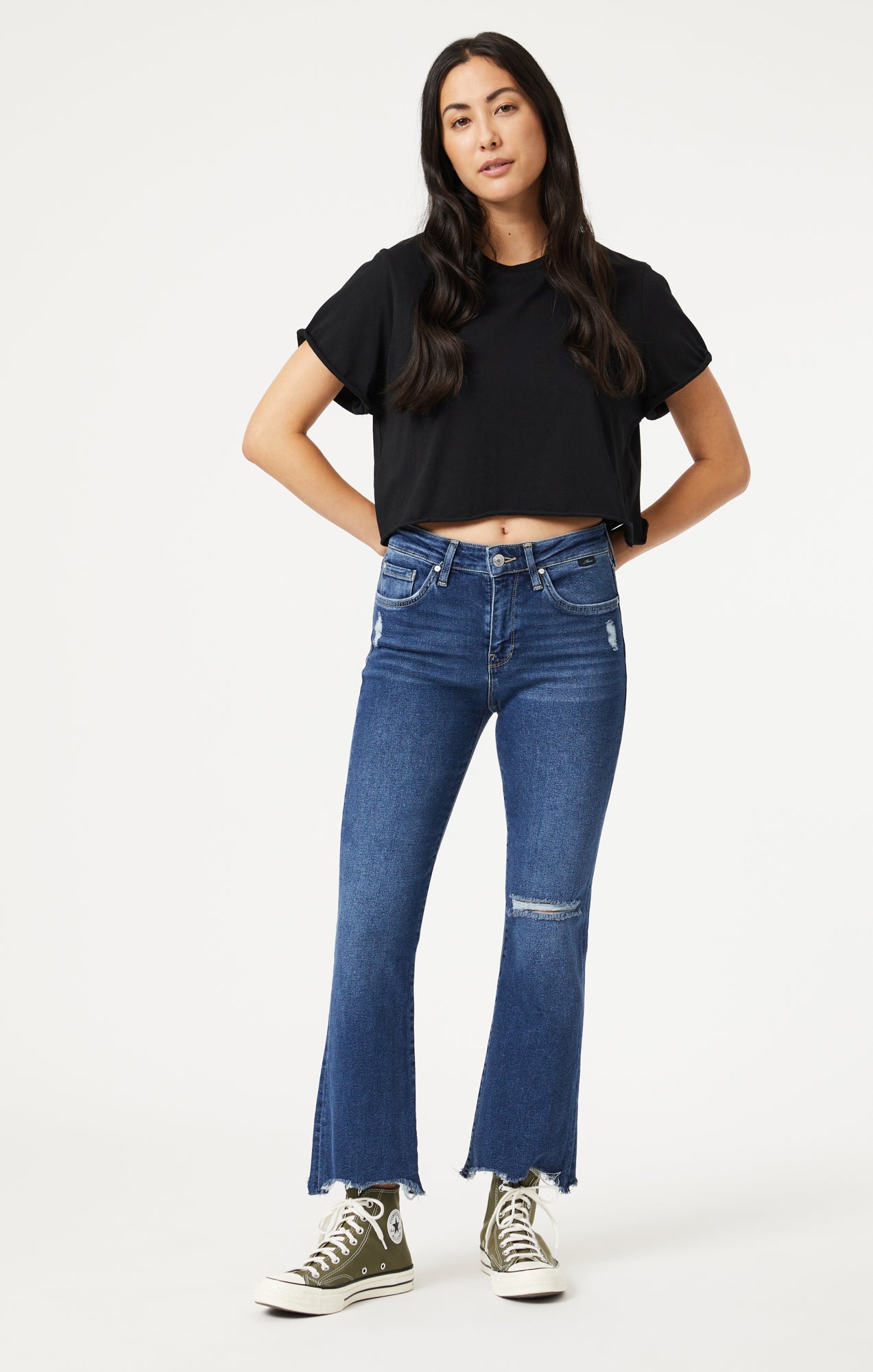 ANIKA CROP FLARE JEANS IN DARK RIPPED LA VINTAGE - Mavi Jeans