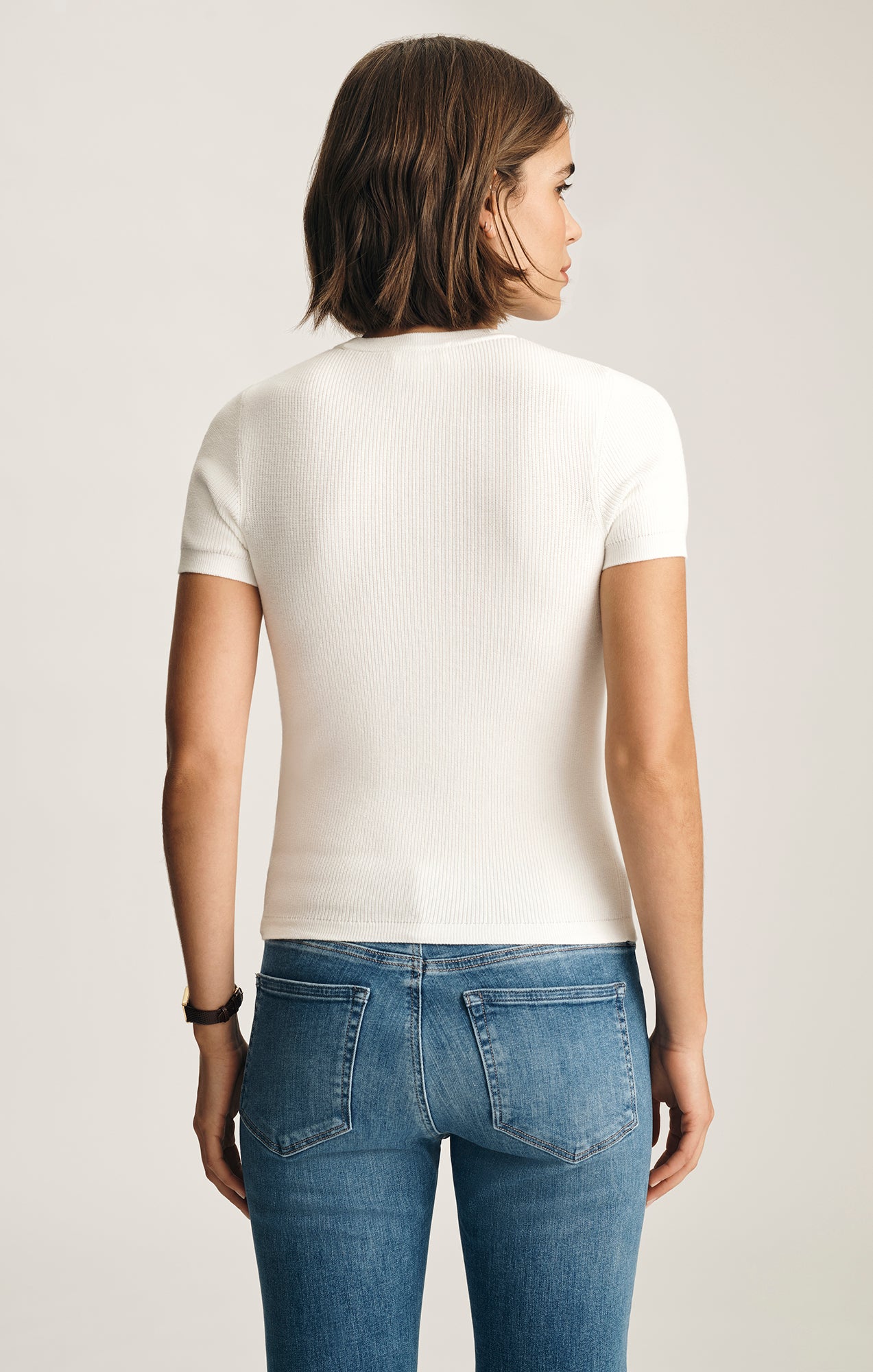 POINTELLE SHORT SLEEVE SWEATER IN ANTIQUE WHITE - Mavi Jeans