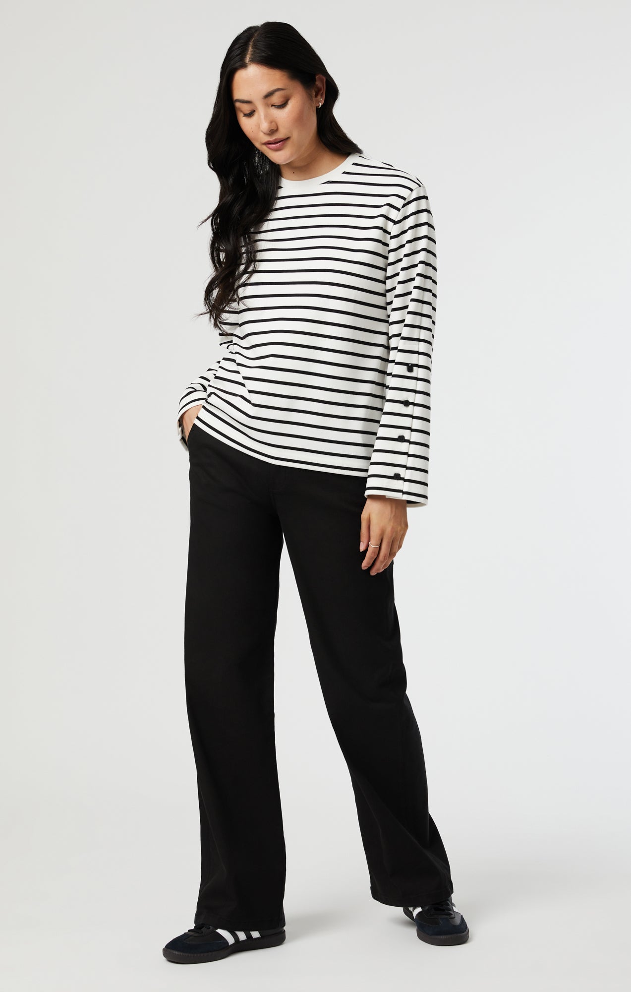 Mavi Women s Striped Long Sleeve Blouse In Black White Stripe