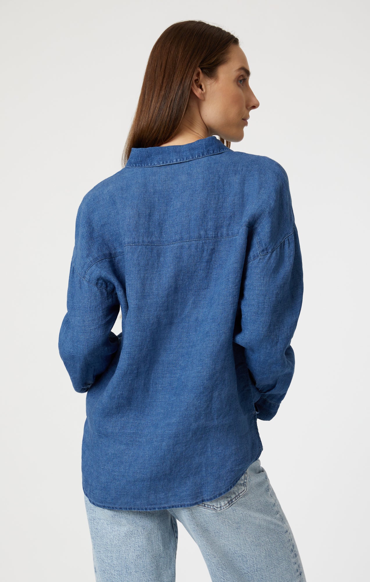 LINEN LONG SLEEVE SHIRT IN ENSIGN BLUE - Mavi Jeans