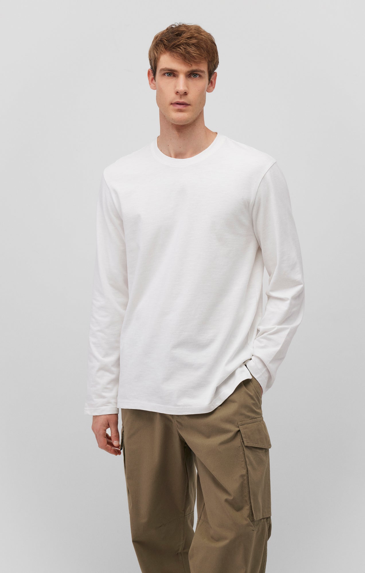 LONG SLEEVE CREW NECK T-SHIRT IN ANTIQUE WHITE - Mavi Jeans