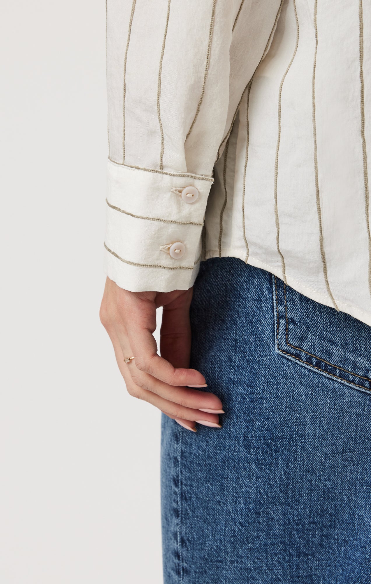 POCKET LONG SLEEVE SHIRT IN KHAKI STRIPE - Mavi Jeans