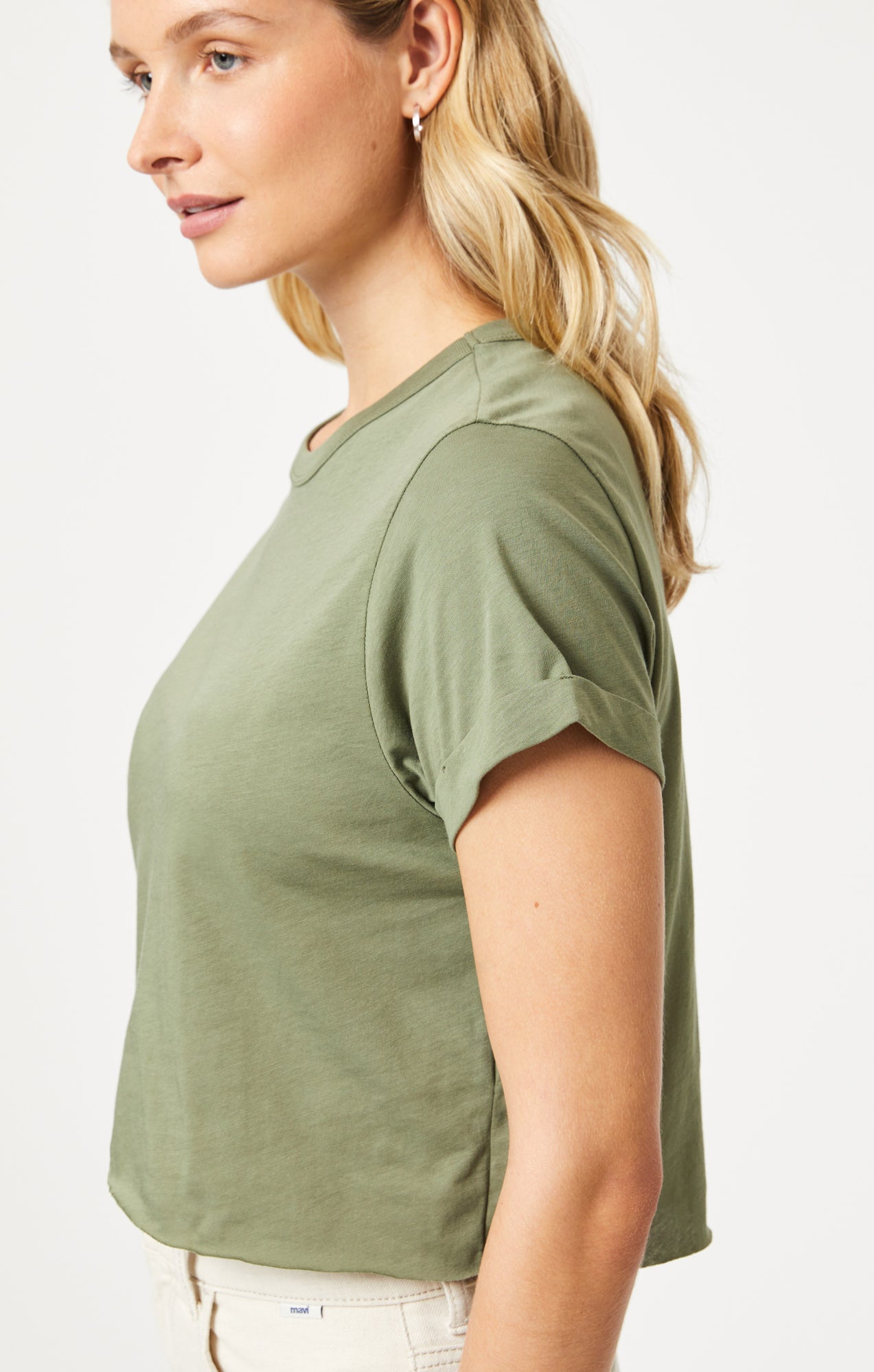 CROPPED T-SHIRT IN DEEP LICHEN GREEN - Mavi Jeans