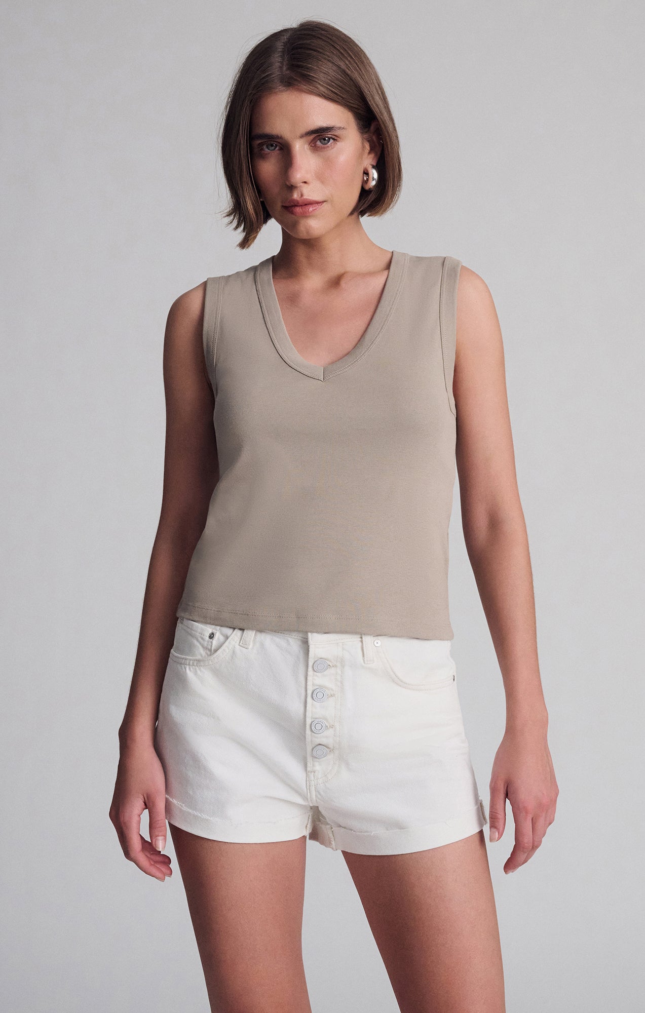 V-NECK TANK TOP IN ROASTED CASHEW - Mavi Jeans
