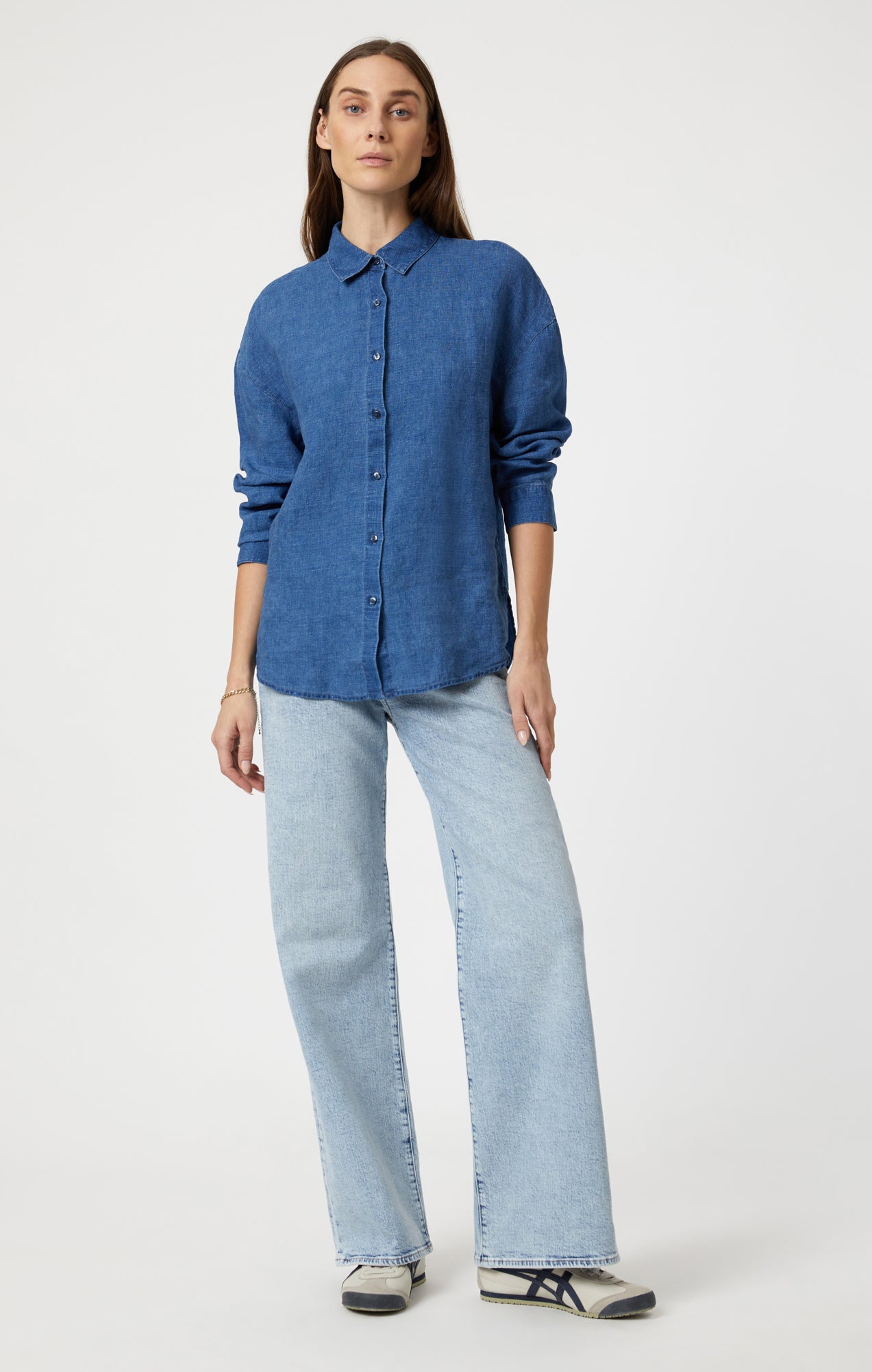 LINEN LONG SLEEVE SHIRT IN ENSIGN BLUE - Mavi Jeans