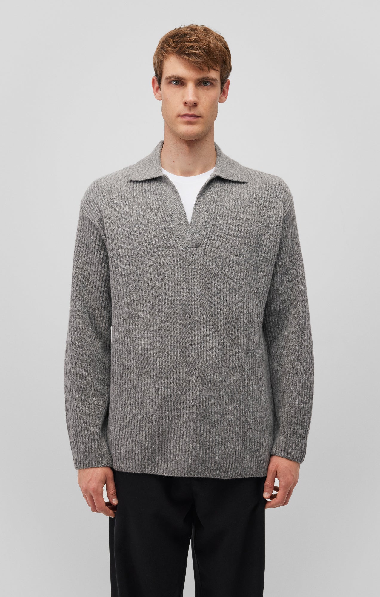 POLO COLLAR SWEATER IN GREY MELANGE - Mavi Jeans