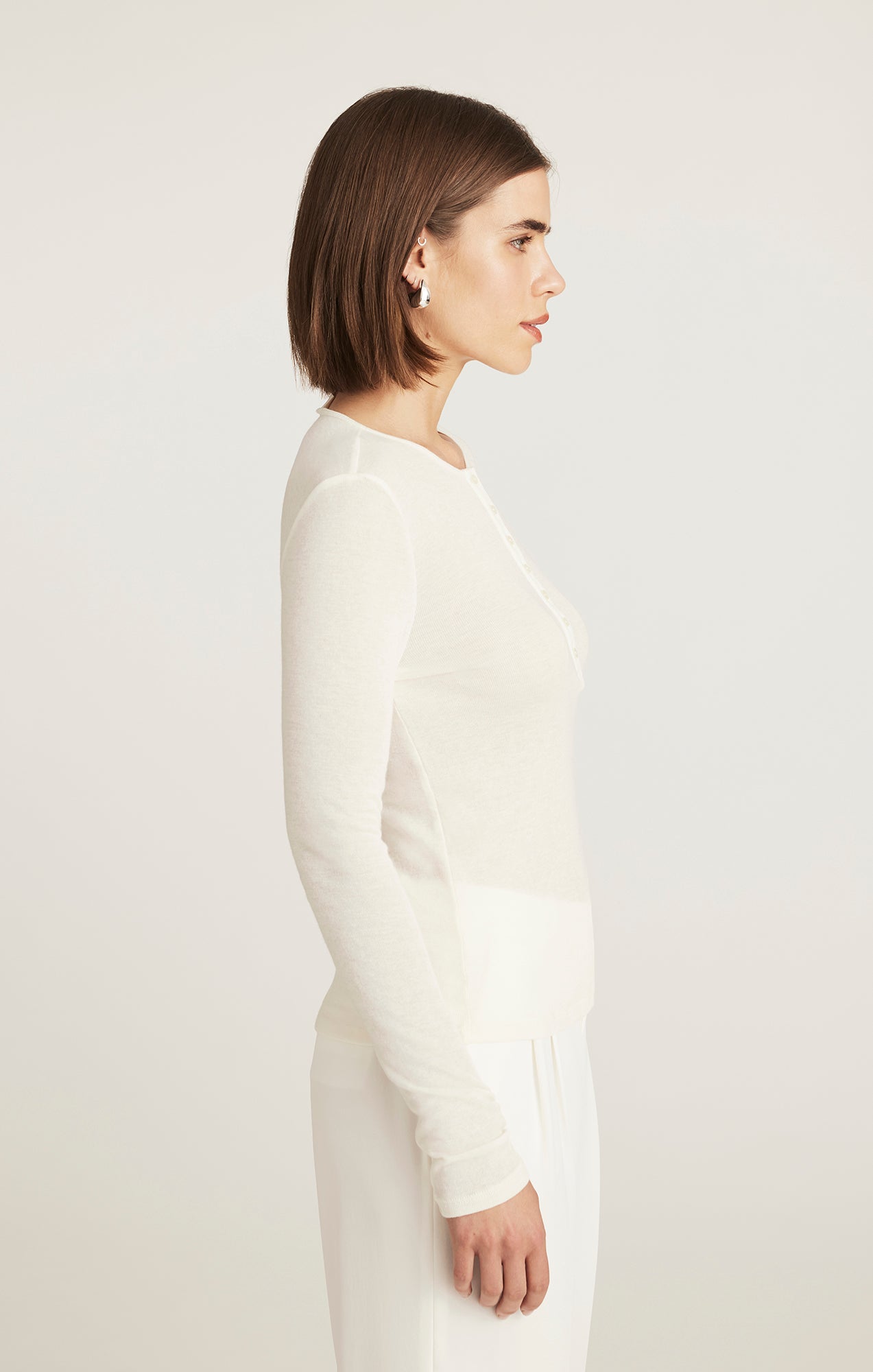 EDITION LONG SLEEVE HENLEY T-SHIRT IN MARSHMALLOW - Mavi Jeans