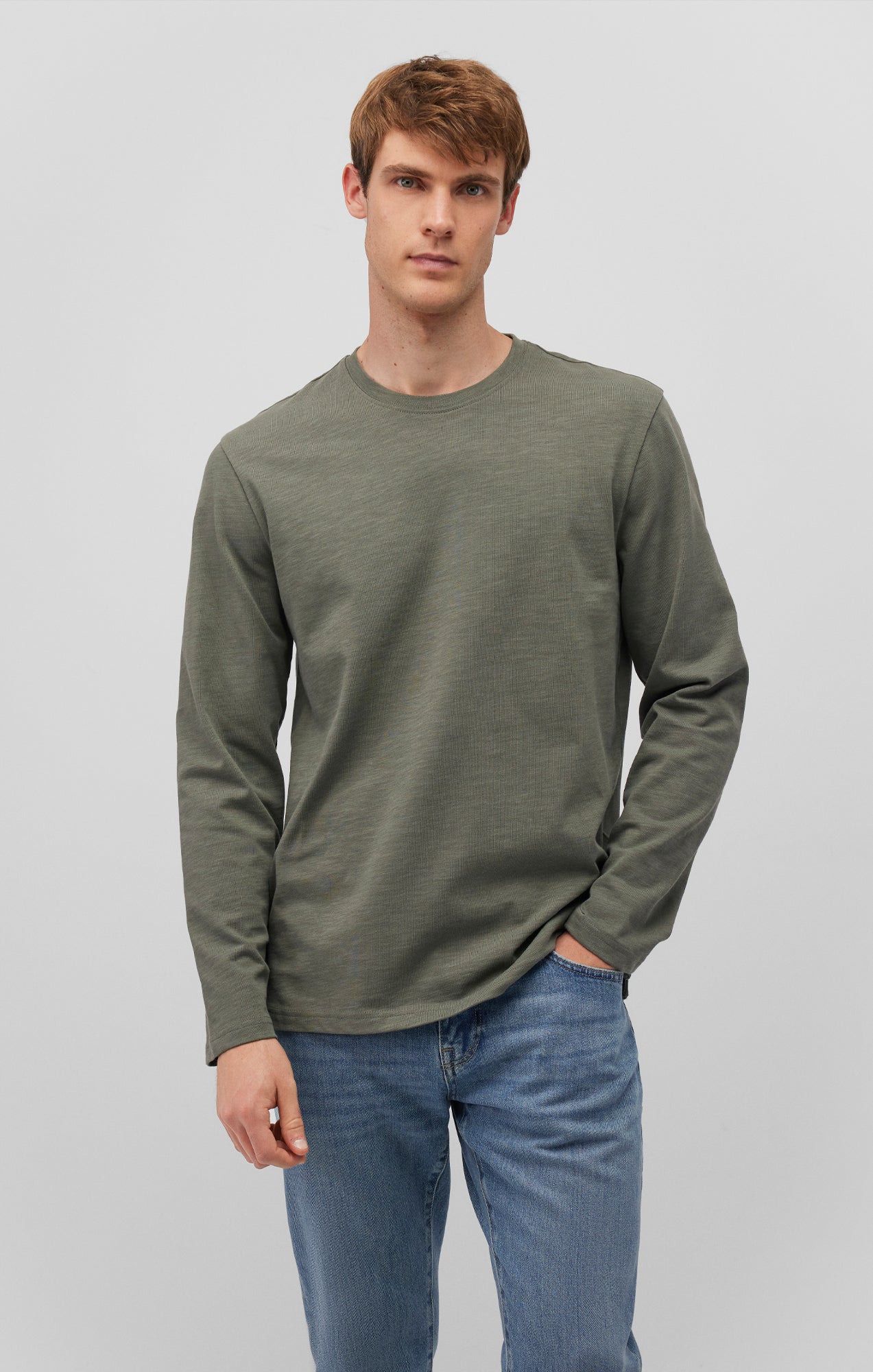 LONG SLEEVE CREW NECK T-SHIRT IN MULLED BASIL - Mavi Jeans