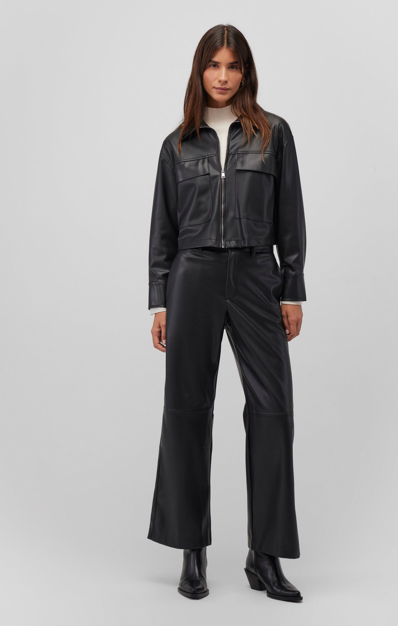FAUX LEATHER WIDE LEG PANTS IN BLACK - Mavi Jeans