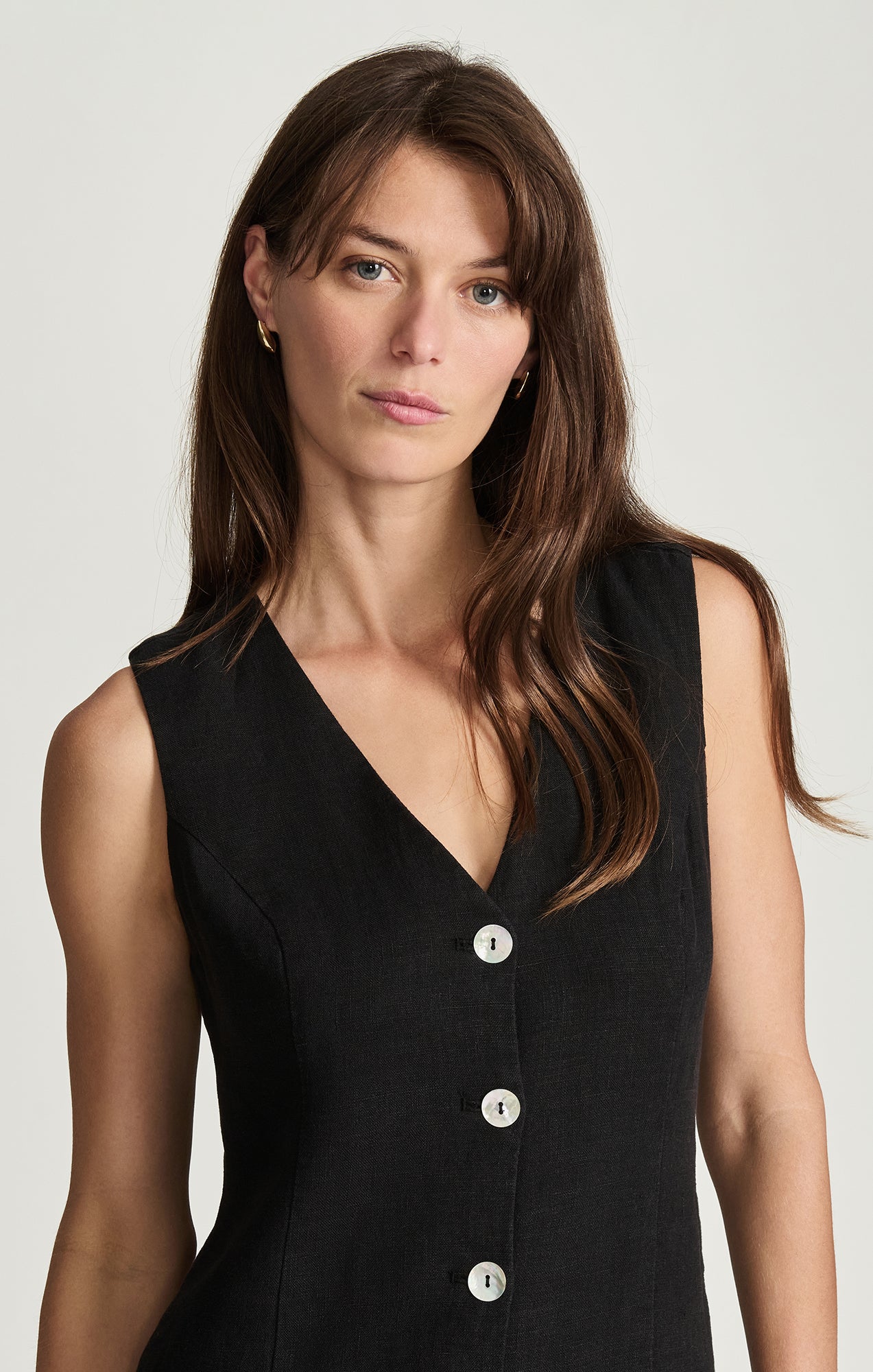 LINEN DROP WAIST MINI DRESS IN BLACK - Mavi Jeans