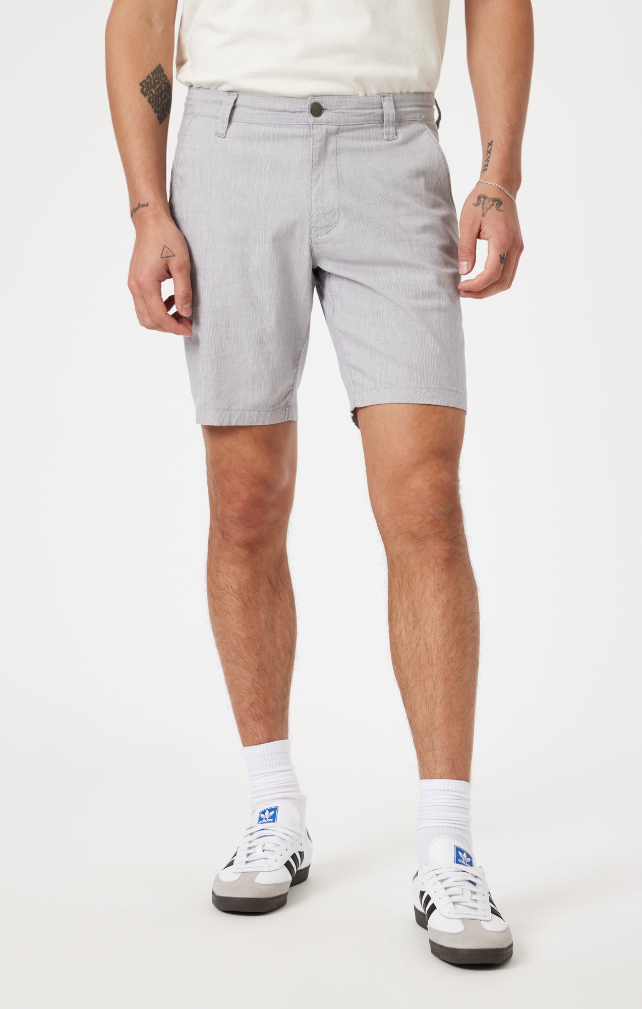 NOAH SHORTS IN LIGHT GREY LINEN STRIPE - Mavi Jeans