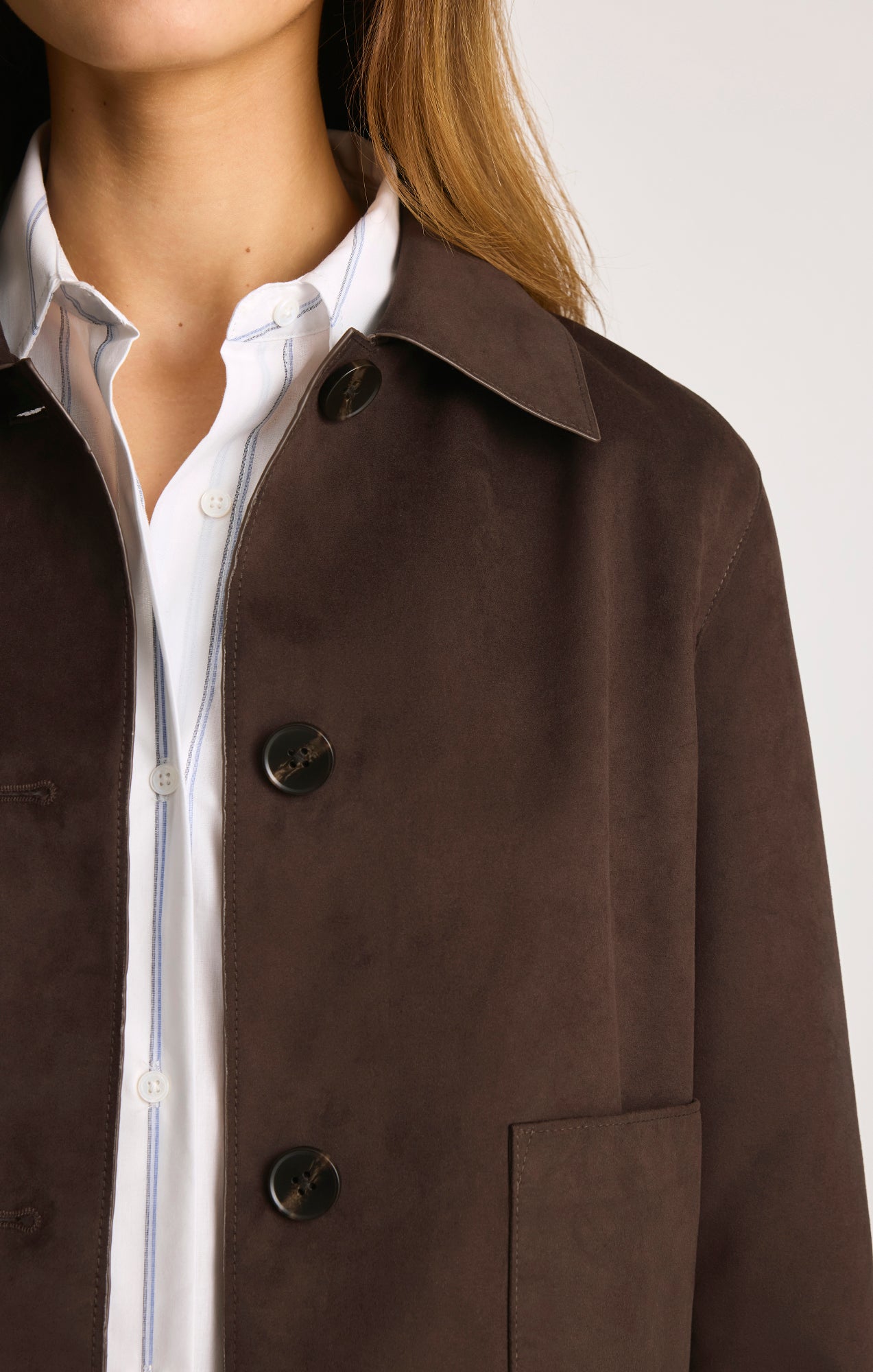 FAUX SUEDE CROPPED JACKET IN BLACK COFFEE - Mavi Jeans